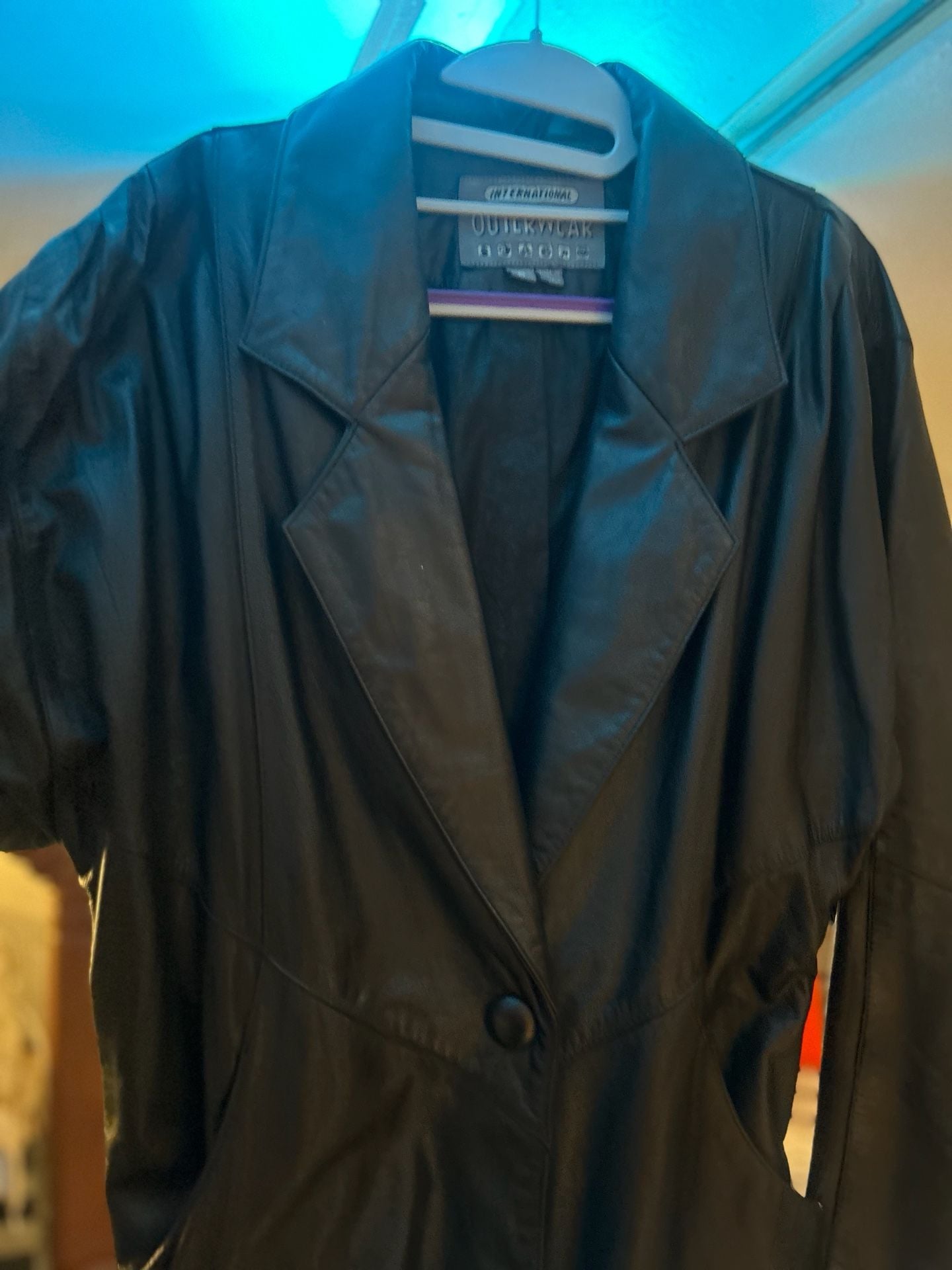 International Outerwear Leather Trench Coat Size S Black Long Jacket 7