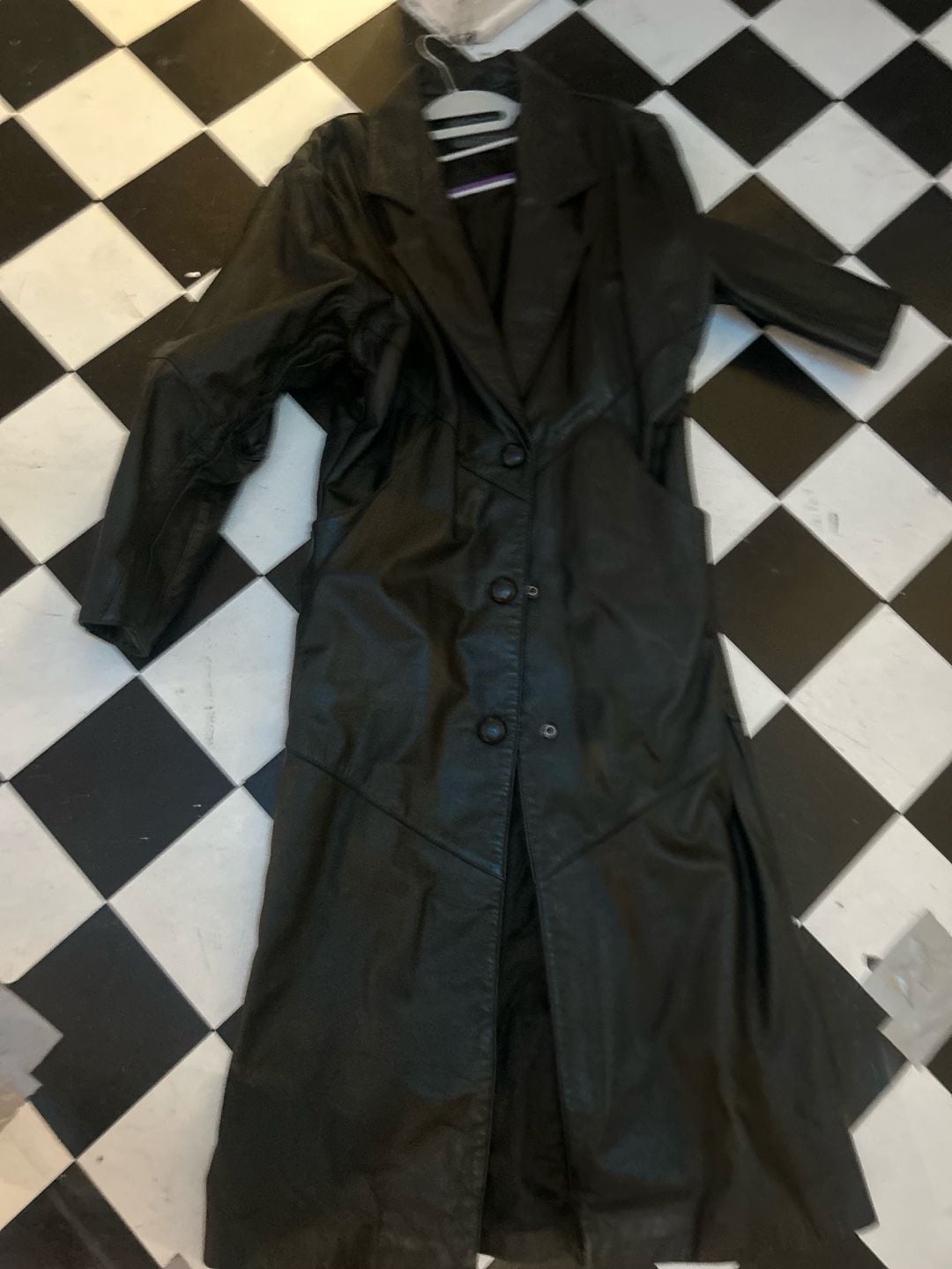 International Outerwear Leather Trench Coat Size S Black Long Jacket 9
