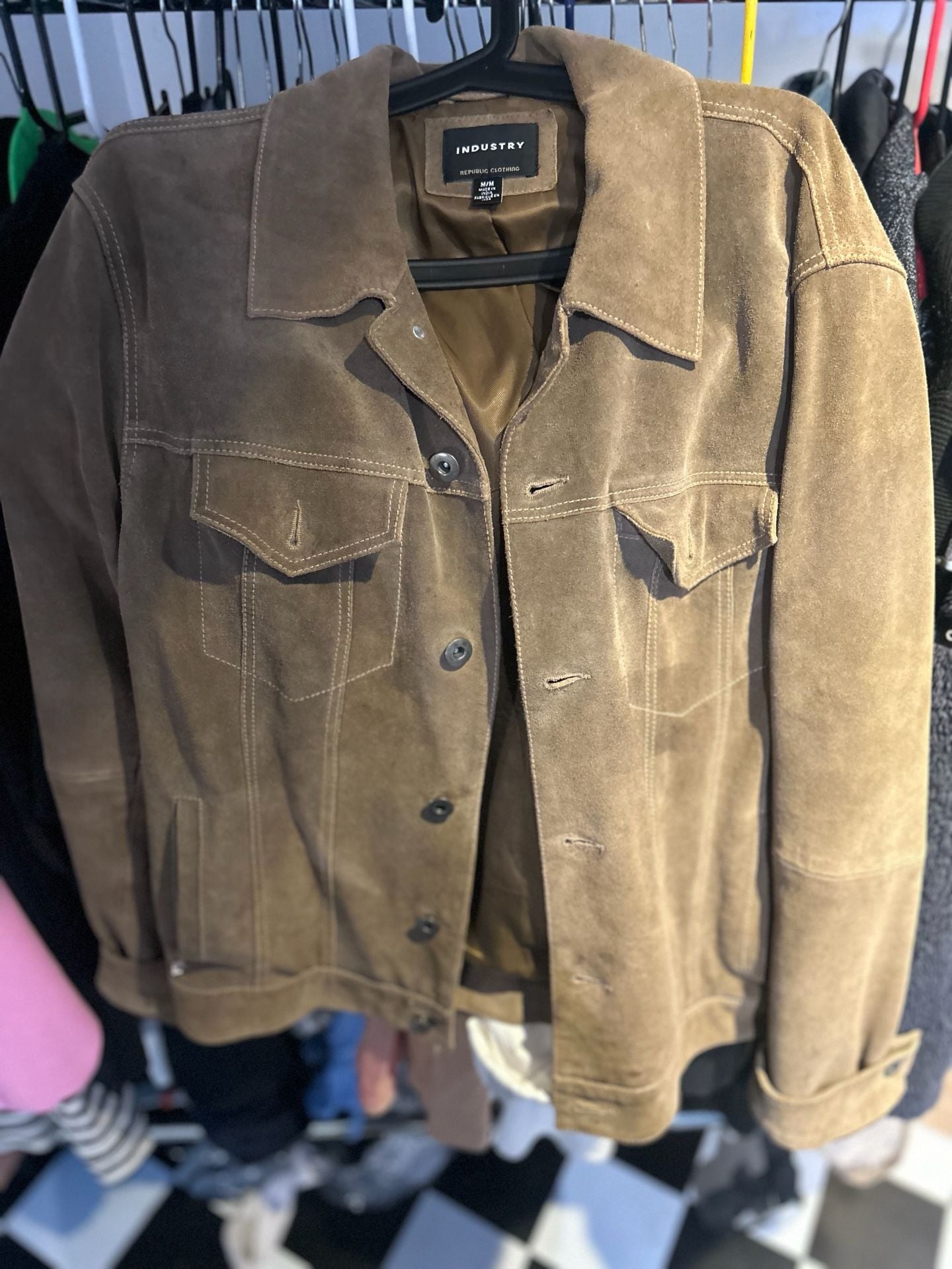 Industry Republic Clothing Suede Trucker Jacket Size M Brown Leather 2