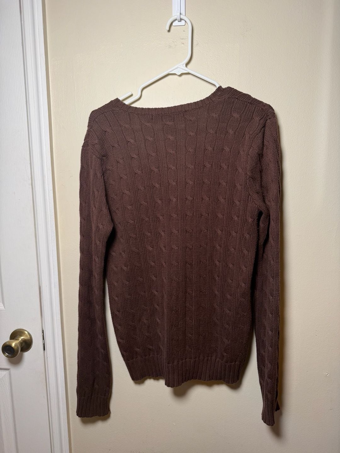 Ralph Lauren Sport Cable Knit V-Neck Sweater Size L Brown 3