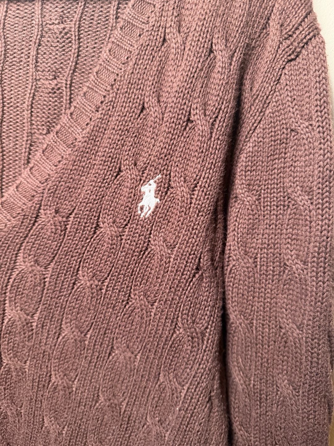 Ralph Lauren Sport Cable Knit V-Neck Sweater Size L Brown 7
