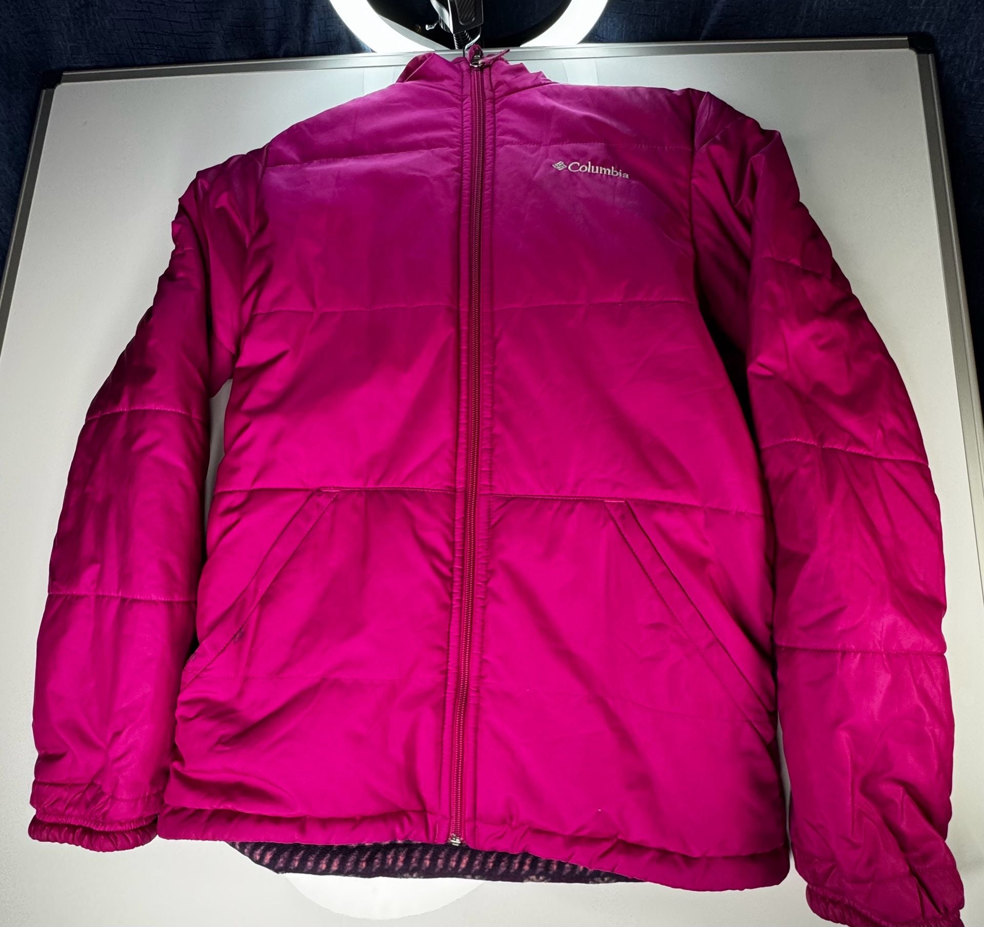 Columbia Puffer Jacket Pink Hooded Full Zip 2