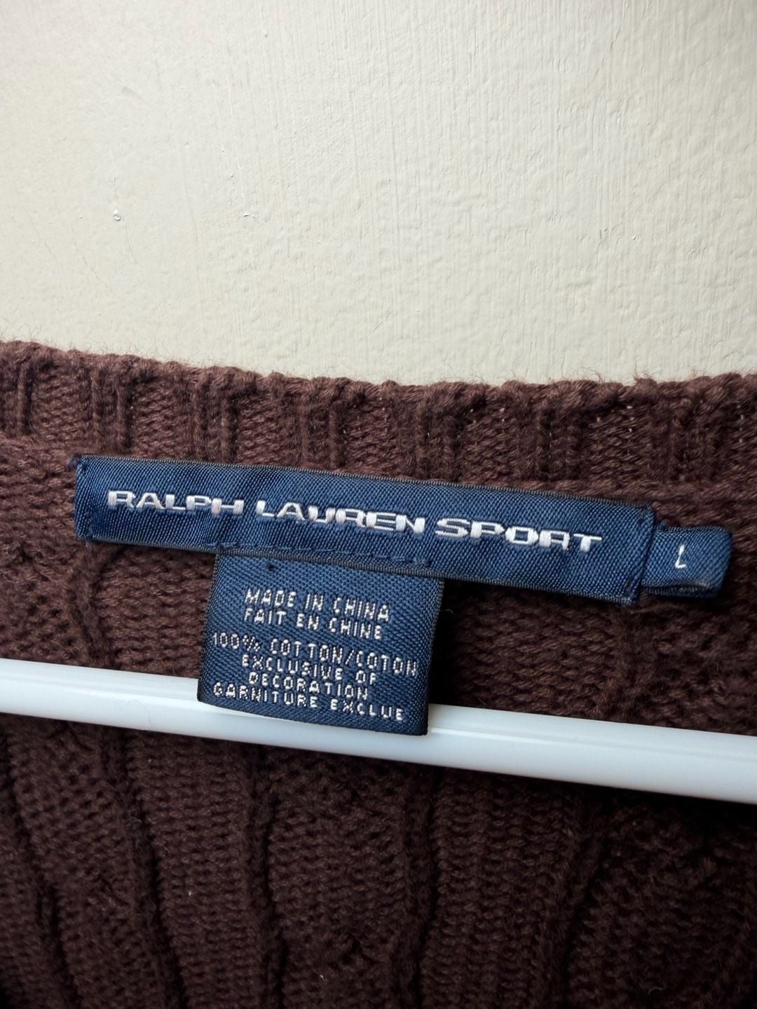 Ralph Lauren Sport Cable Knit V-Neck Sweater Size L Brown 4