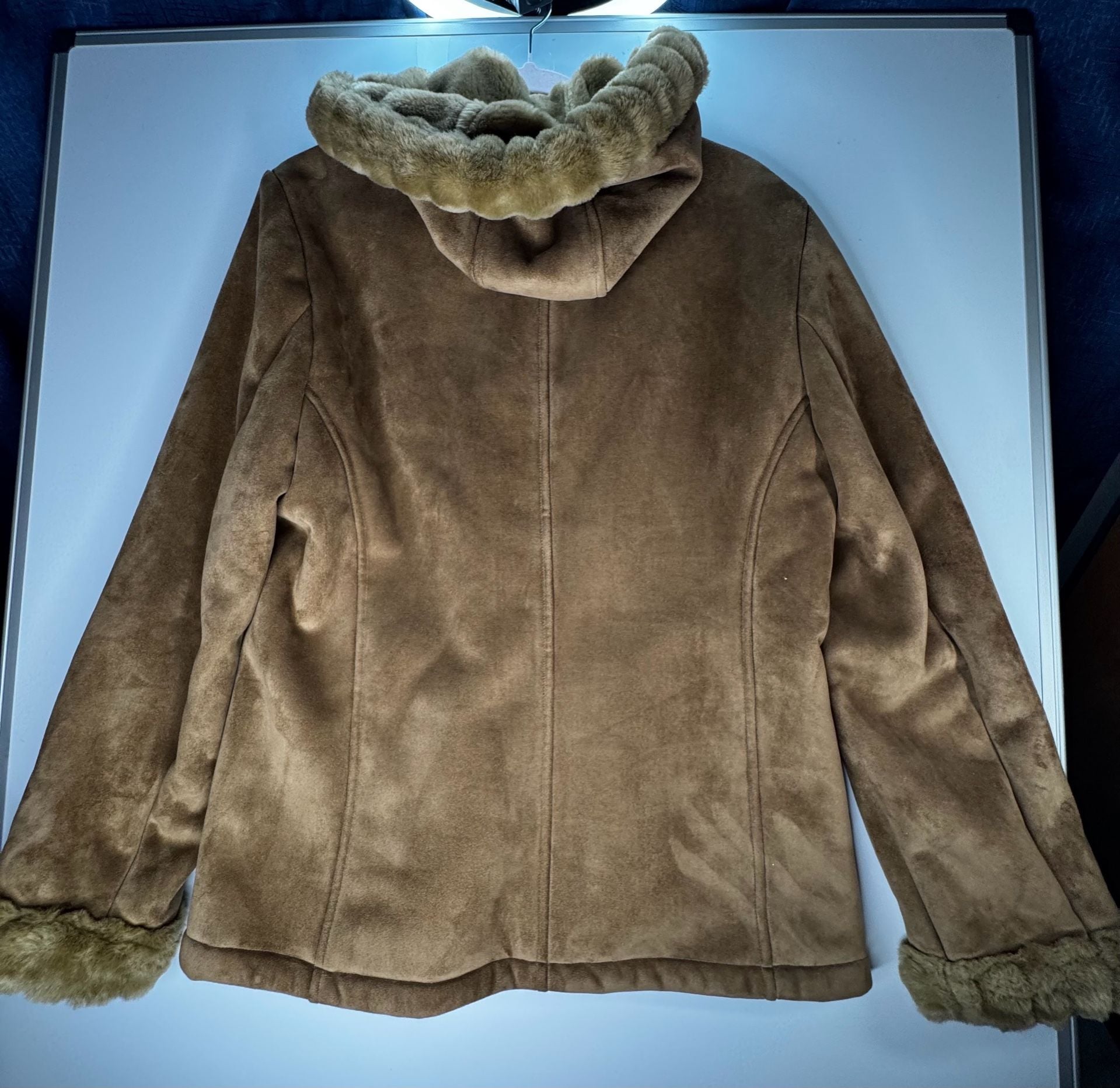 Braefair Faux Suede Hooded Jacket Size L Brown Faux Fur Lined Winter Coat 3