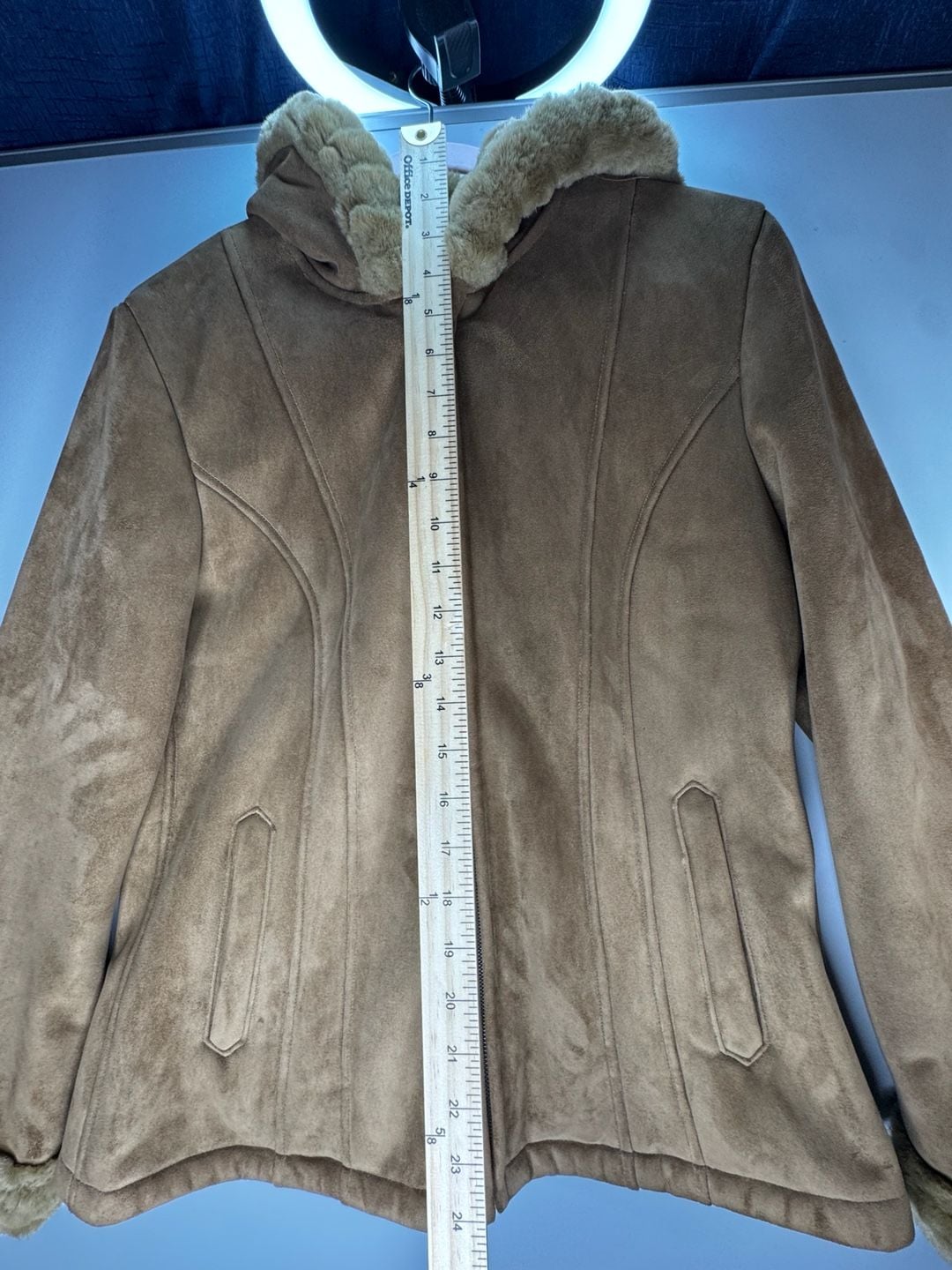 Braefair Faux Suede Hooded Jacket Size L Brown Faux Fur Lined Winter Coat 4