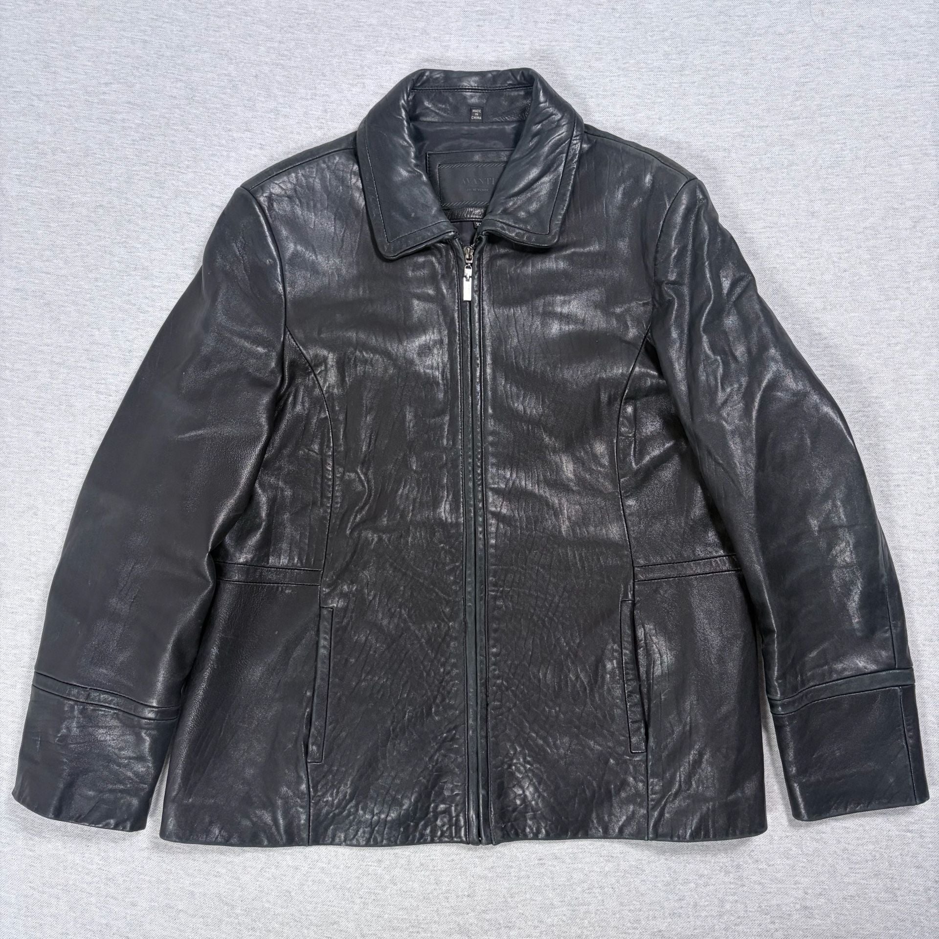 Avanti New York Leather Jacket XL Black Genuine Leather Full Zip Coat 2