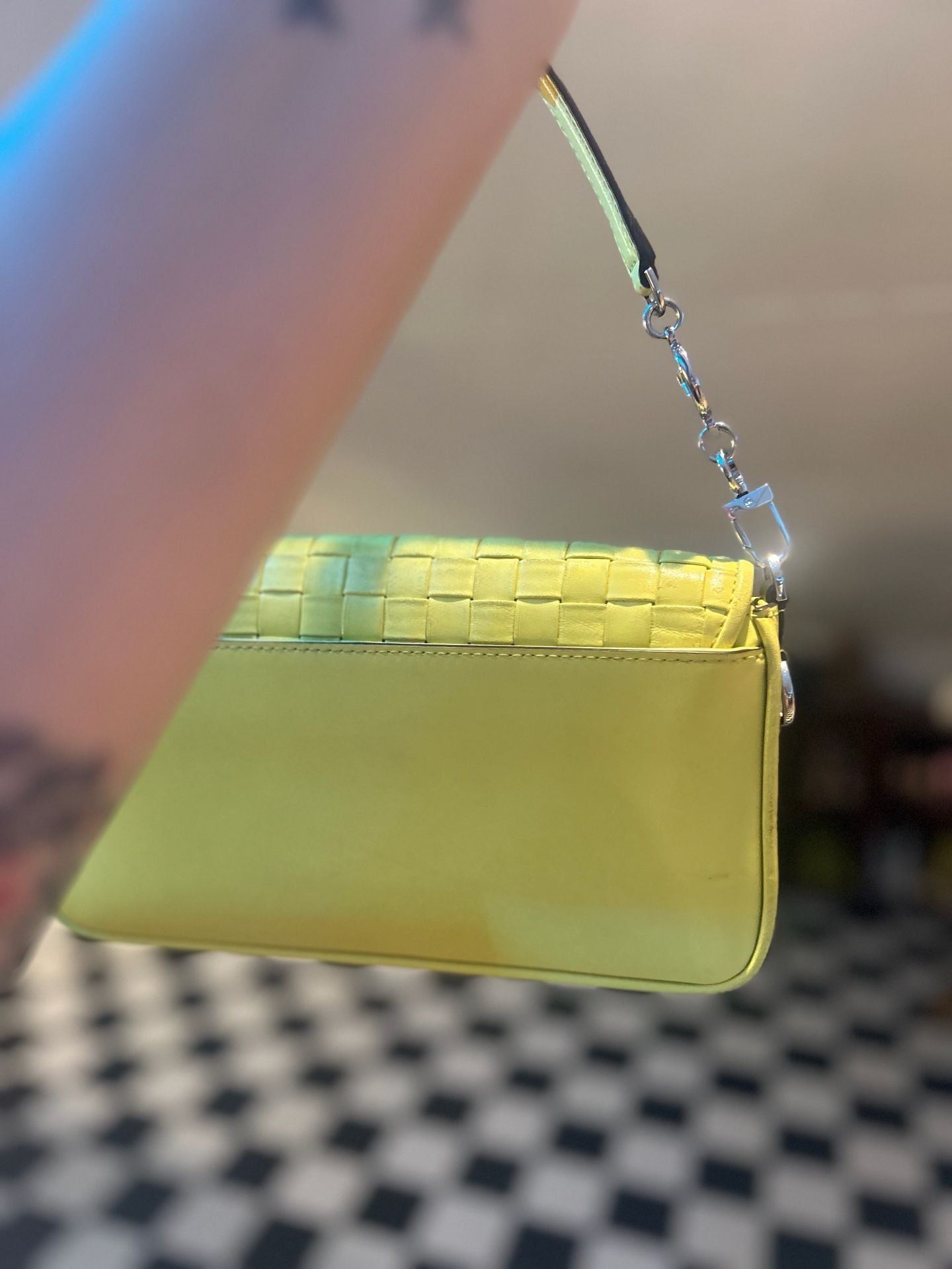 Michael Kors Bradshaw Small Woven Leather Shoulder Bag Limelight 5