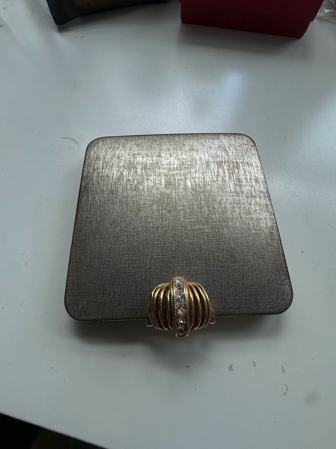 Volupte Vintage Compact Mirror Gold Tone Rhinestone Clasp 1