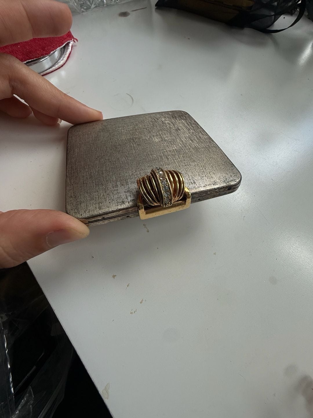 Volupte Vintage Compact Mirror Gold Tone Rhinestone Clasp 2