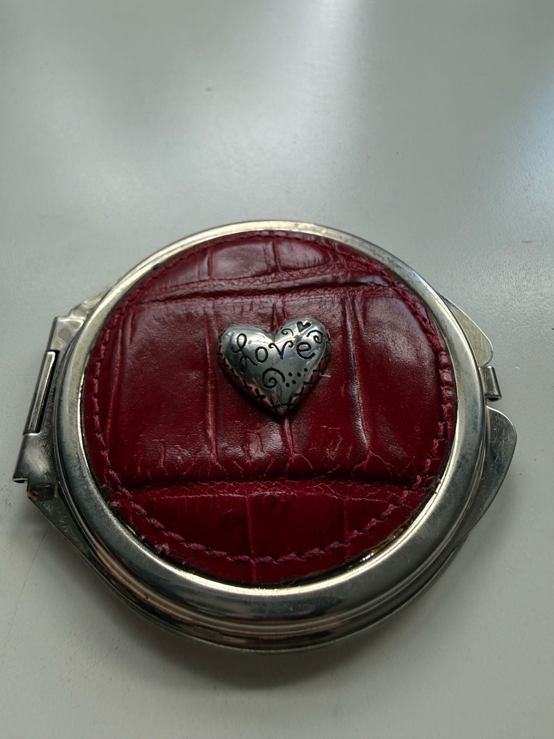 Brighton Joyful Heart Dual Sided Mirror Compact Red Crocodile Leather 1