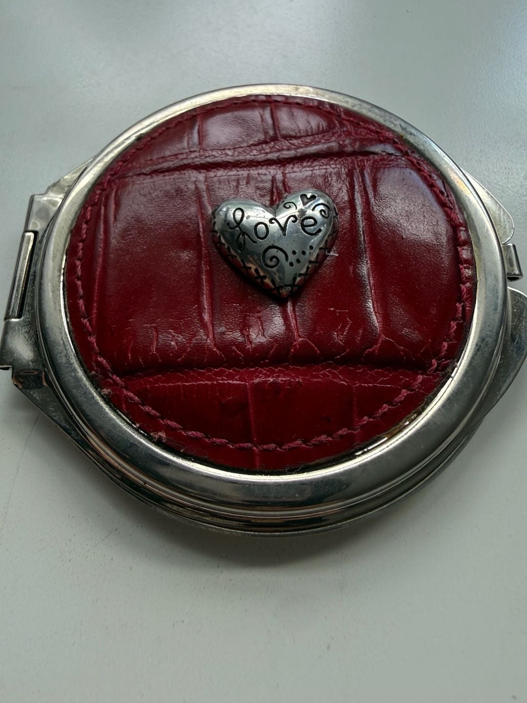 Brighton Joyful Heart Dual Sided Mirror Compact Red Crocodile Leather 2