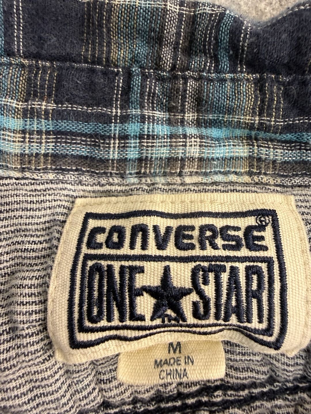 Converse One Star Plaid Flannel Shirt Size M Blue Long Sleeve 2