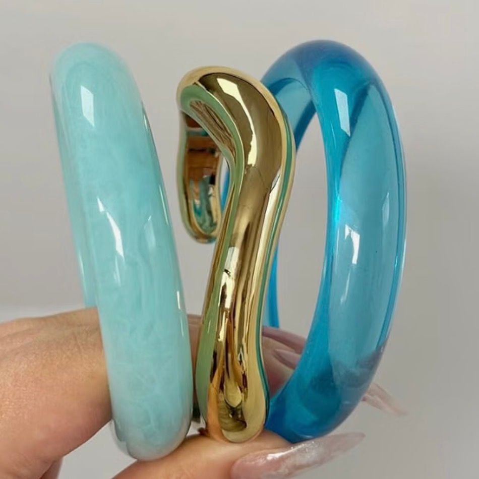 SHEIN 3-Piece Geometric Resin and Gold CCB Bangle Bracelet Set 2