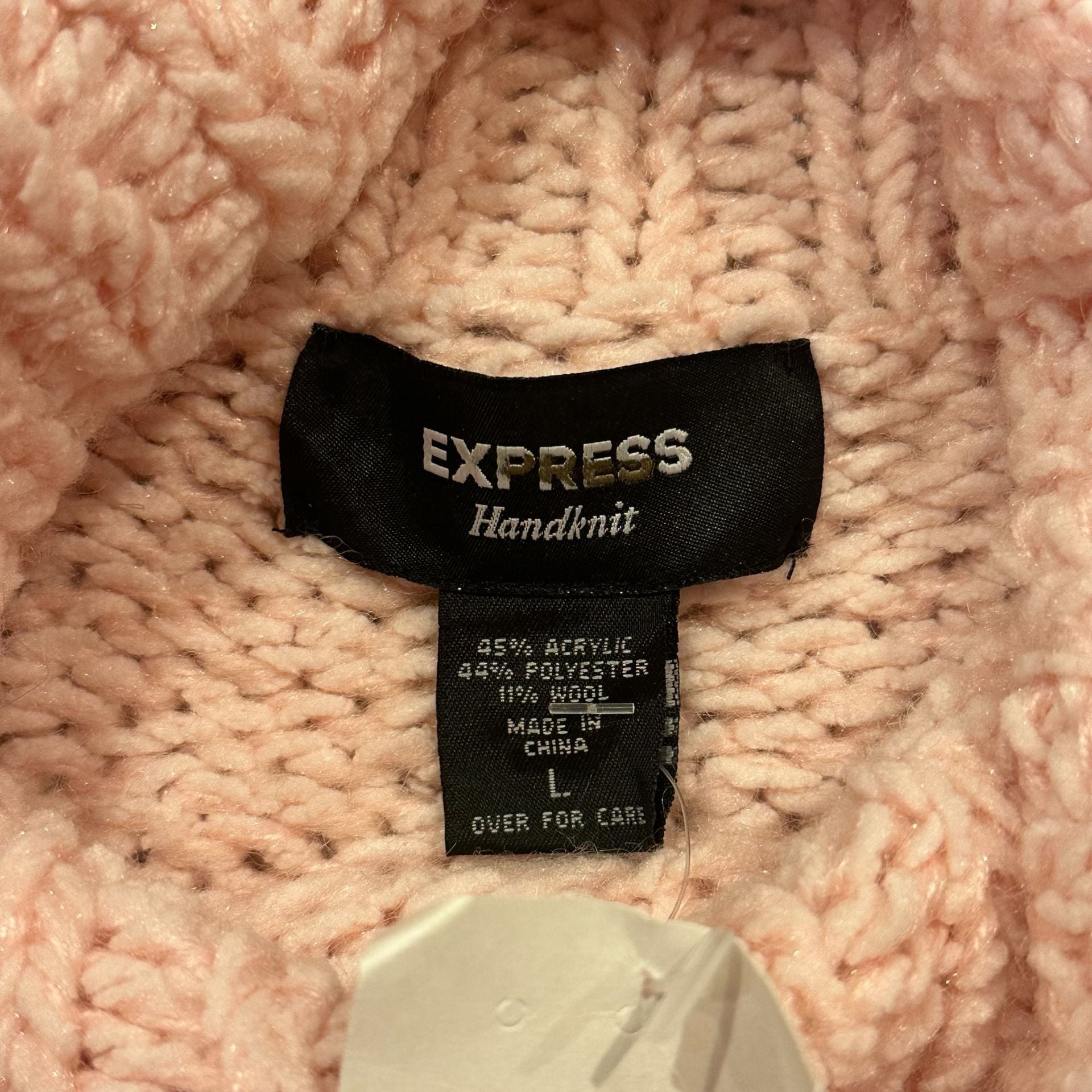 Express Handknit Turtleneck Sweater Size L Pink Chunky Knit 5