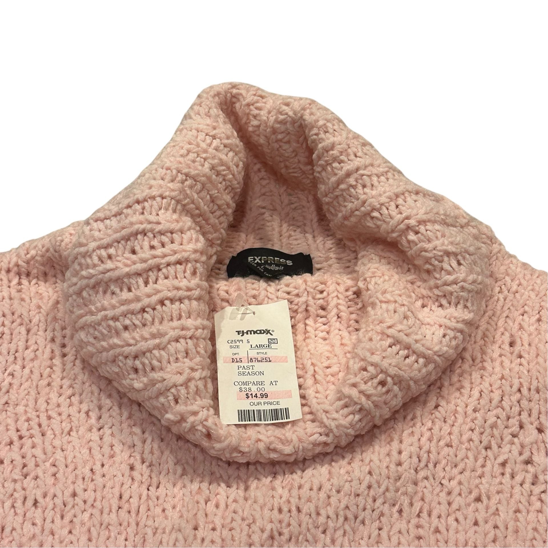 Express Handknit Turtleneck Sweater Size L Pink Chunky Knit 6