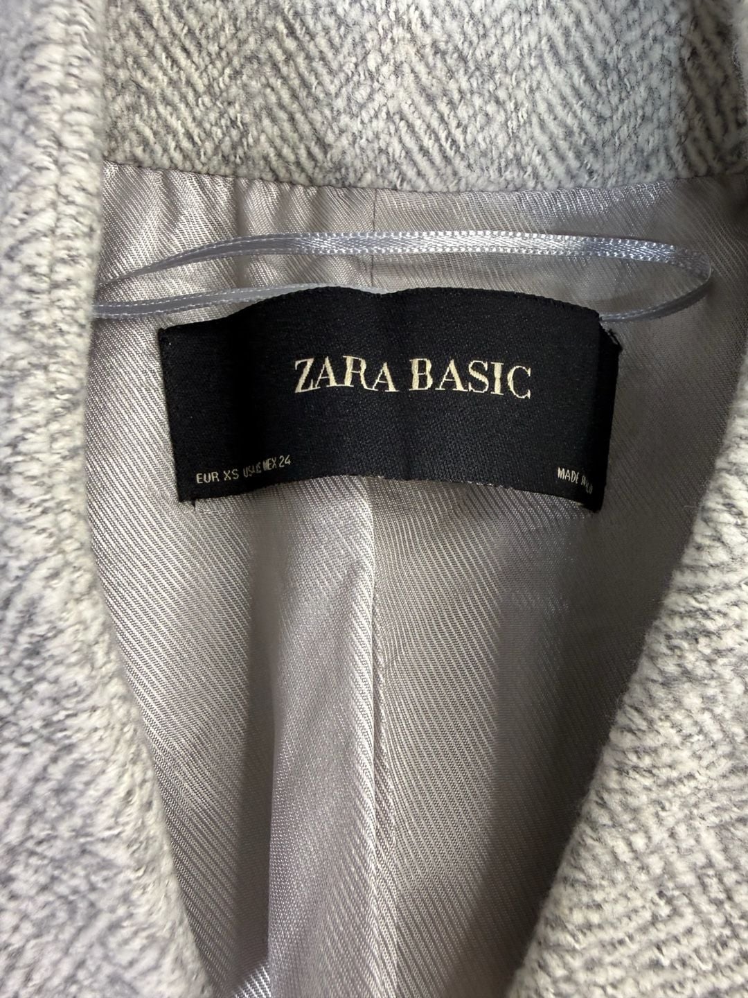 Zara Basic Herringbone Coat Size XS Gray Polyester Cotton 3