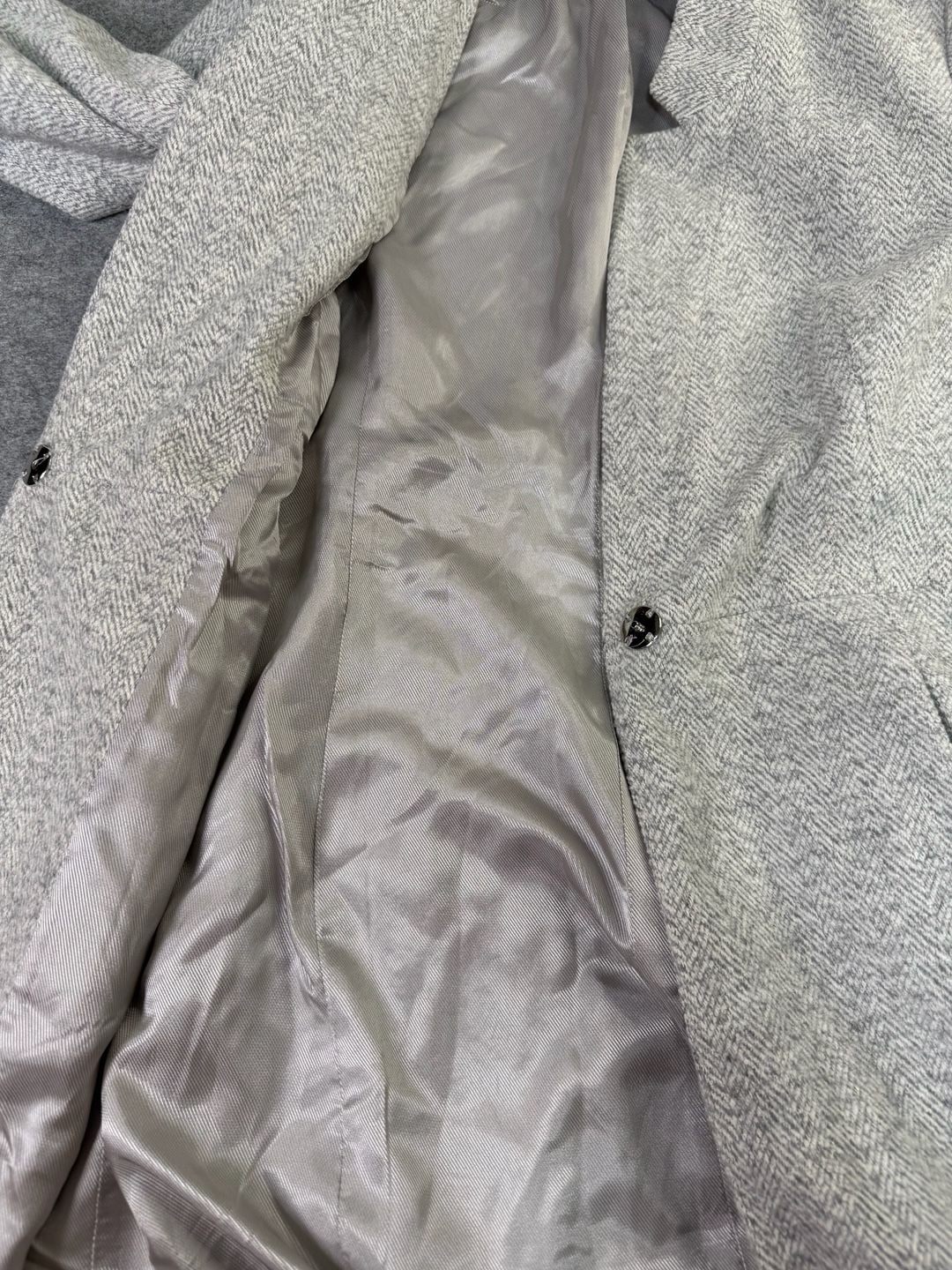 Zara Basic Herringbone Coat Size XS Gray Polyester Cotton 5