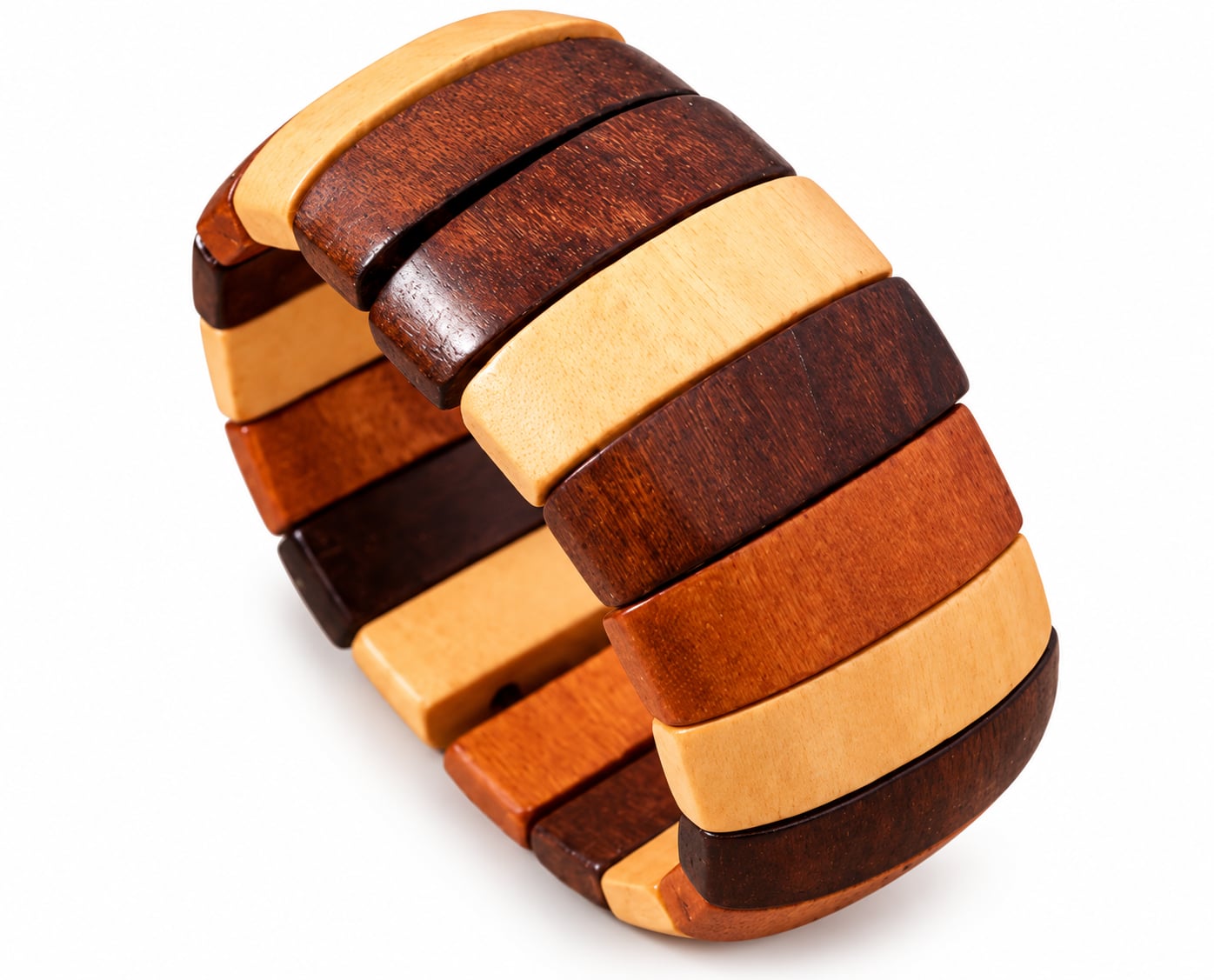 Bohemian Multi-Color Wooden Block Stretch Cuff Bracelet 2