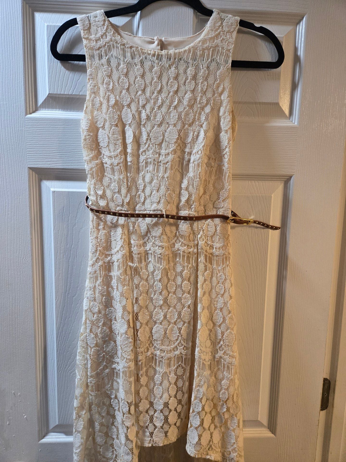 Xhilaration Cream Lace High-Low Dress with Belt 2