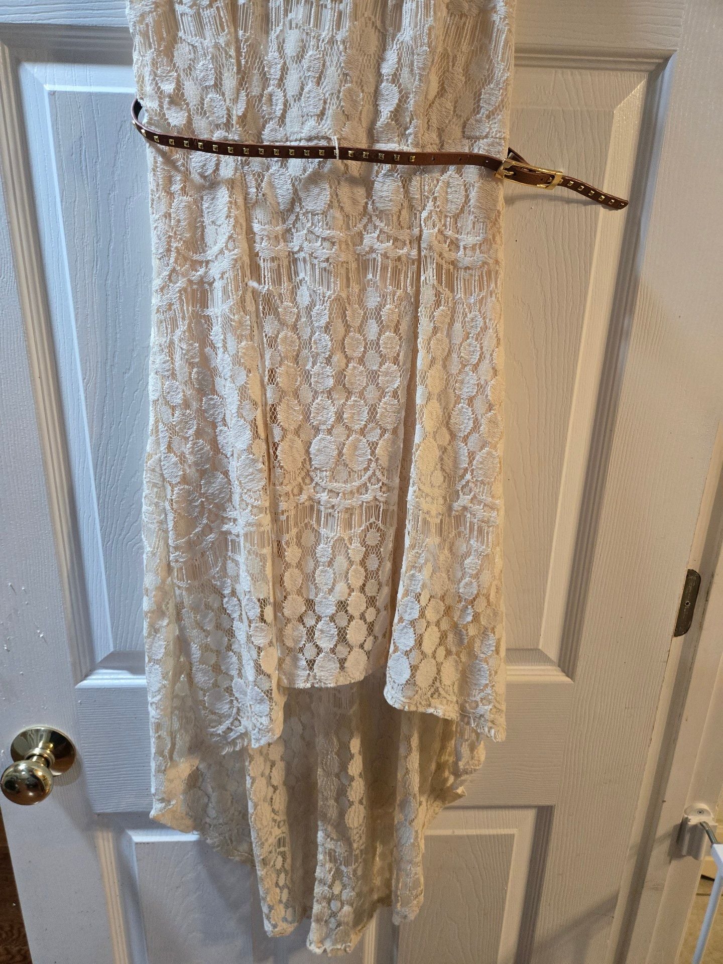 Xhilaration Cream Lace High-Low Dress with Belt 3