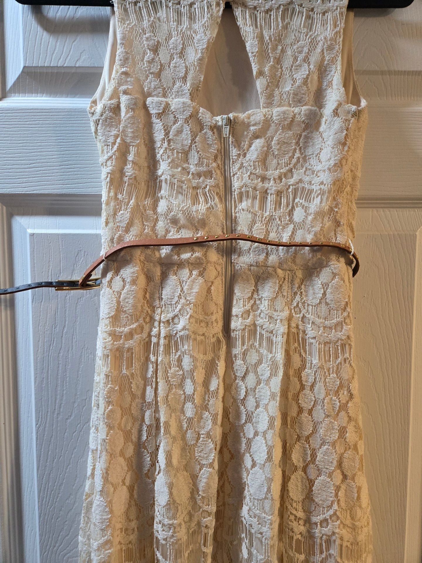 Xhilaration Cream Lace High-Low Dress with Belt 8