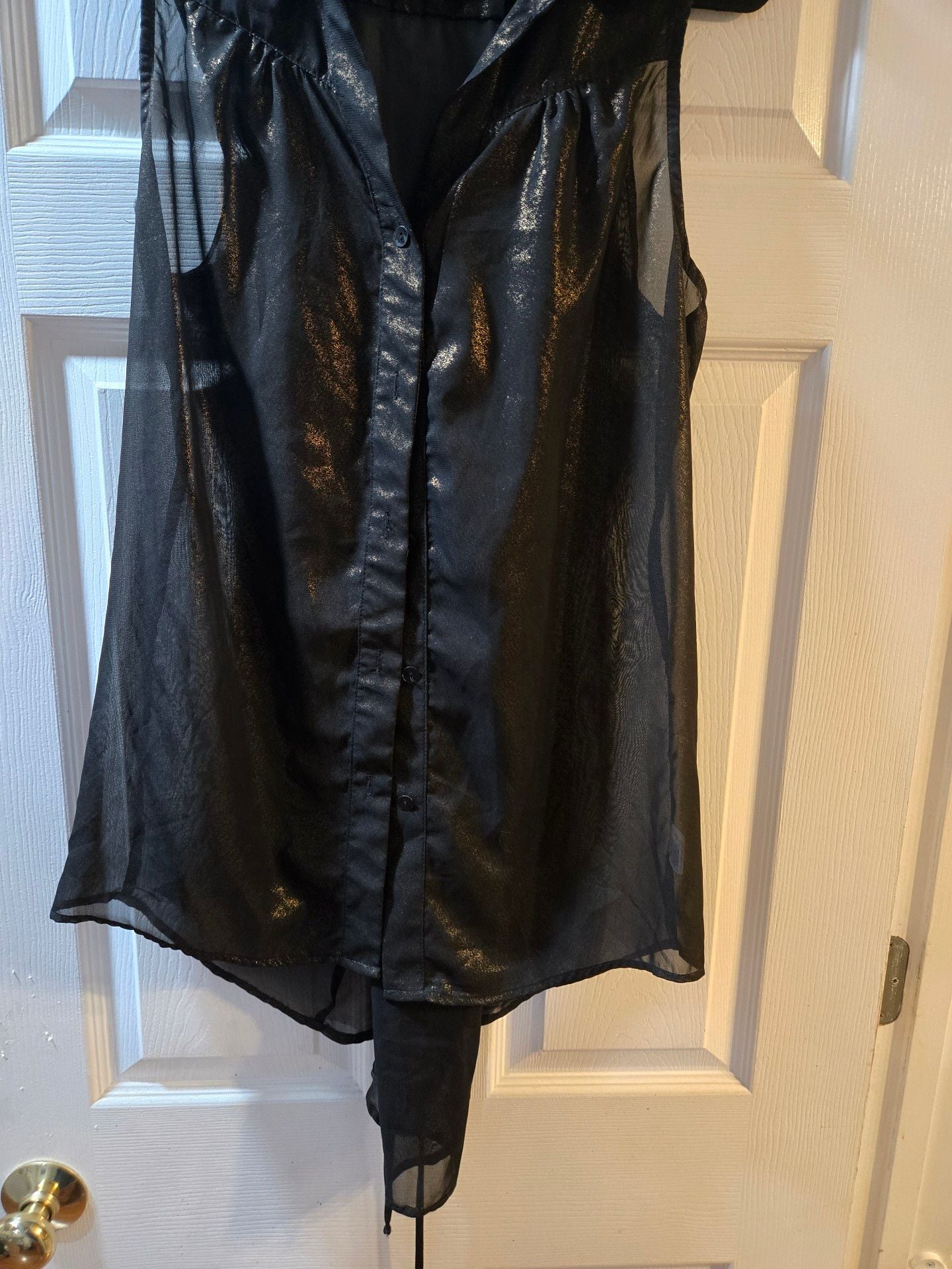 Bobeau Sheer Metallic Blouse Black Gold 3