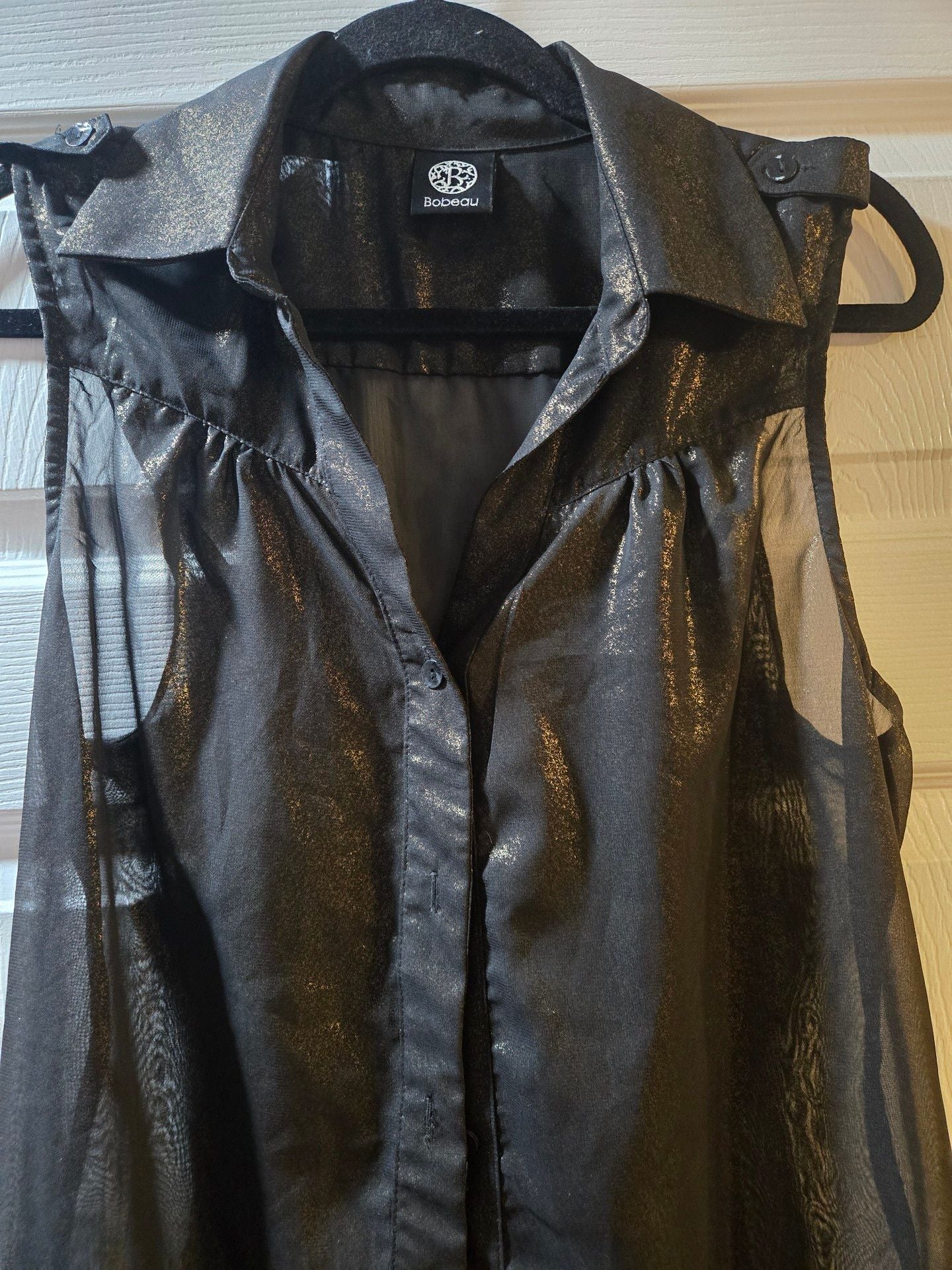 Bobeau Sheer Metallic Blouse Black Gold 4
