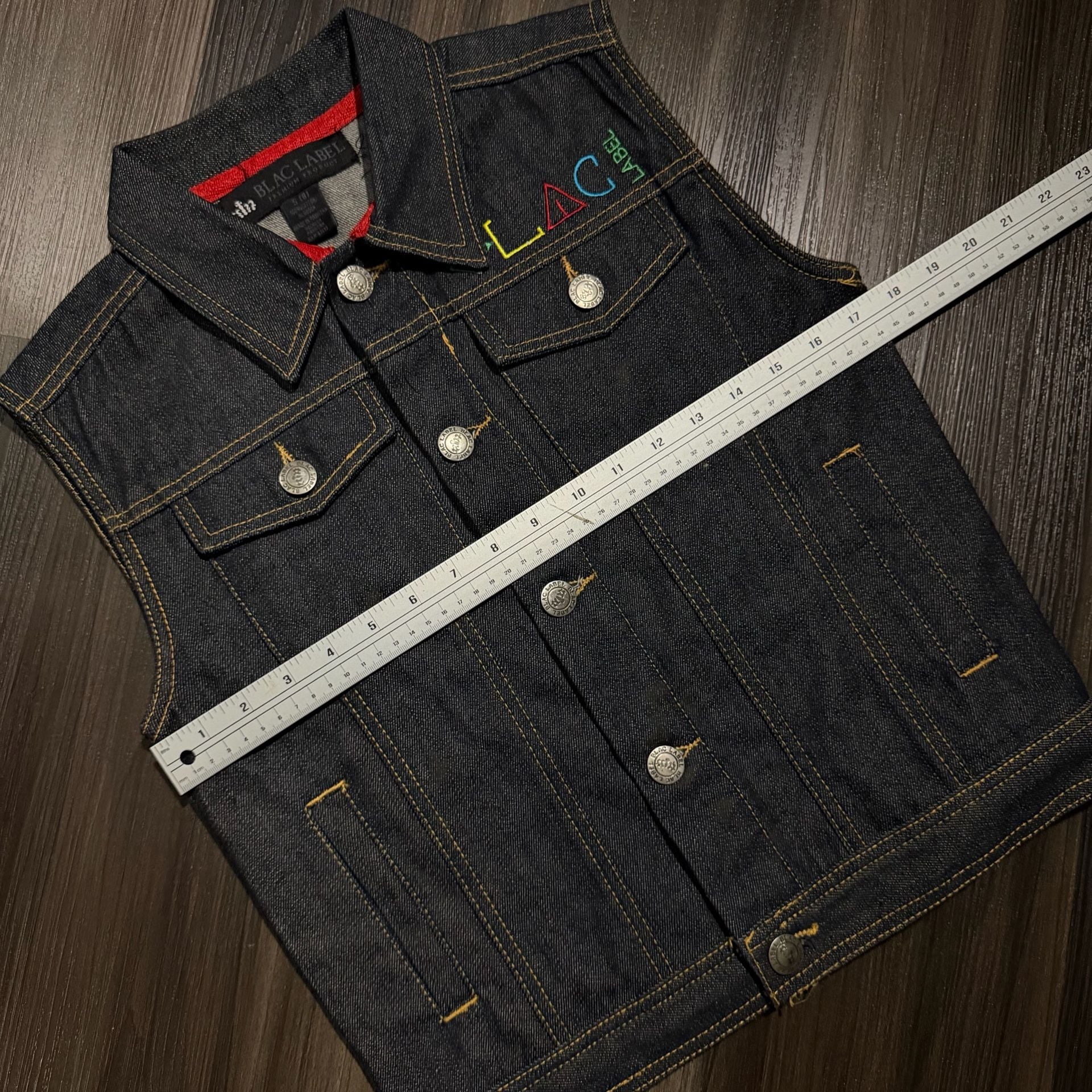 Blac Label Denim Vest Size S (8) Dark Wash Graffiti Logo 5