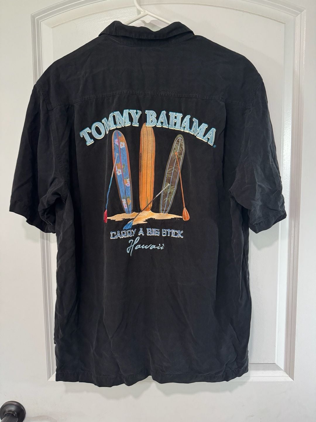 Tommy Bahama Carry A Big Stick Hawaii Surf Silk Camp Shirt Black Size L 2