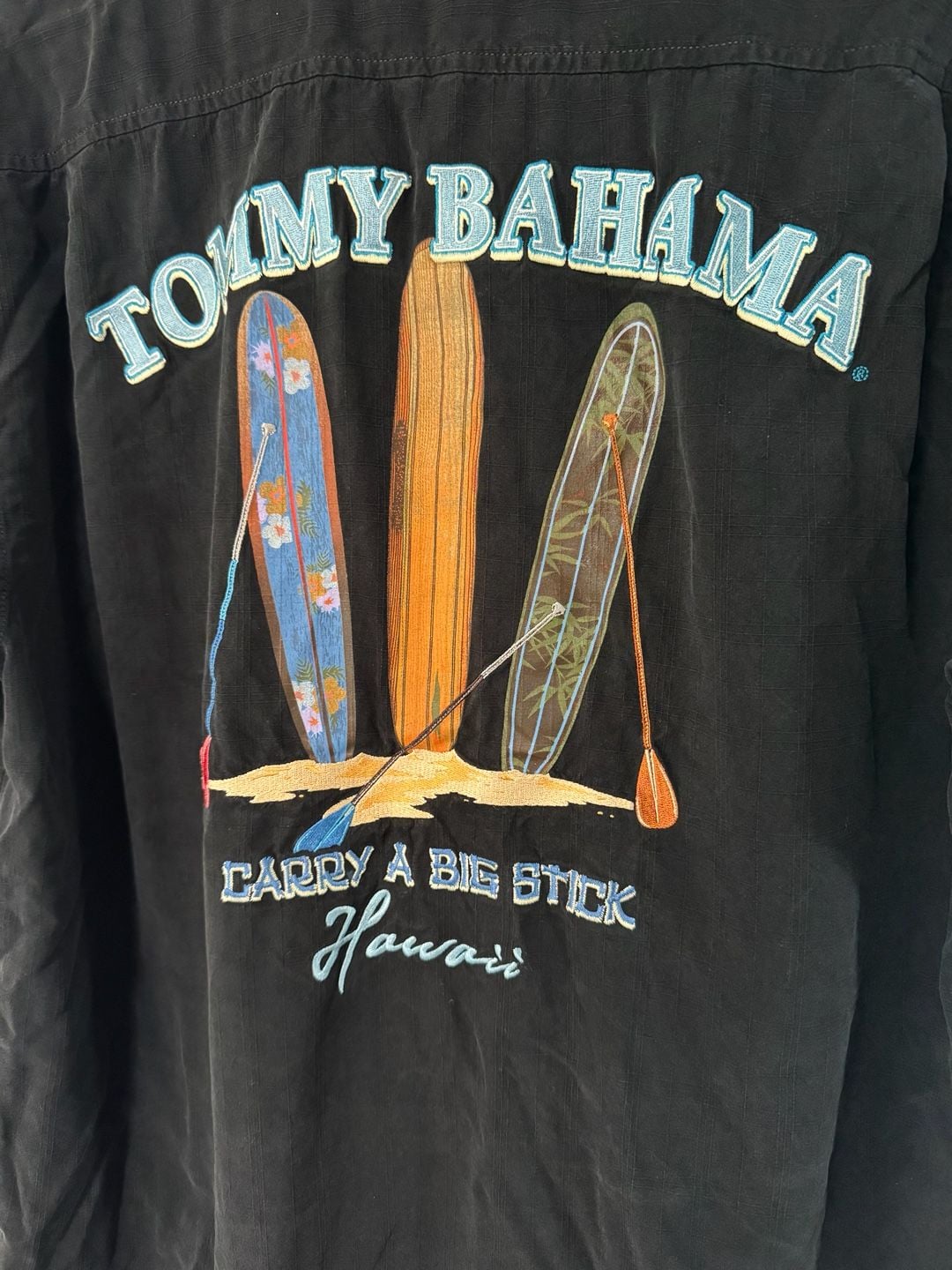 Tommy Bahama Carry A Big Stick Hawaii Surf Silk Camp Shirt Black Size L 3