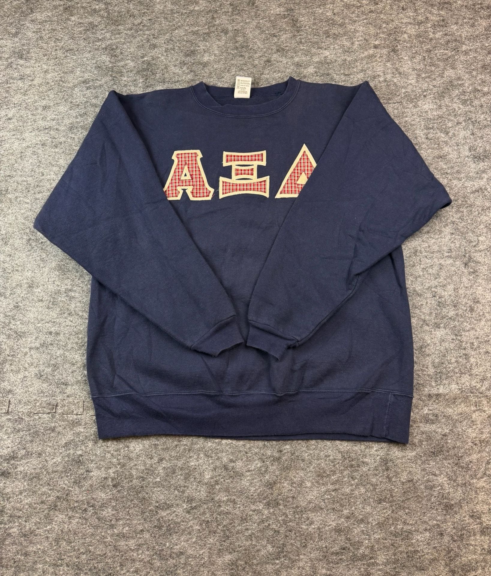 Cotton Deluxe Alpha Xi Delta Size XL Navy Plaid Applique Sweatshirt 2
