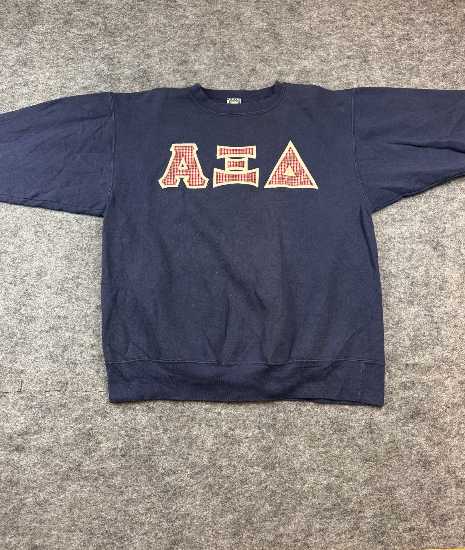 Cotton Deluxe Alpha Xi Delta Size XL Navy Plaid Applique Sweatshirt 3