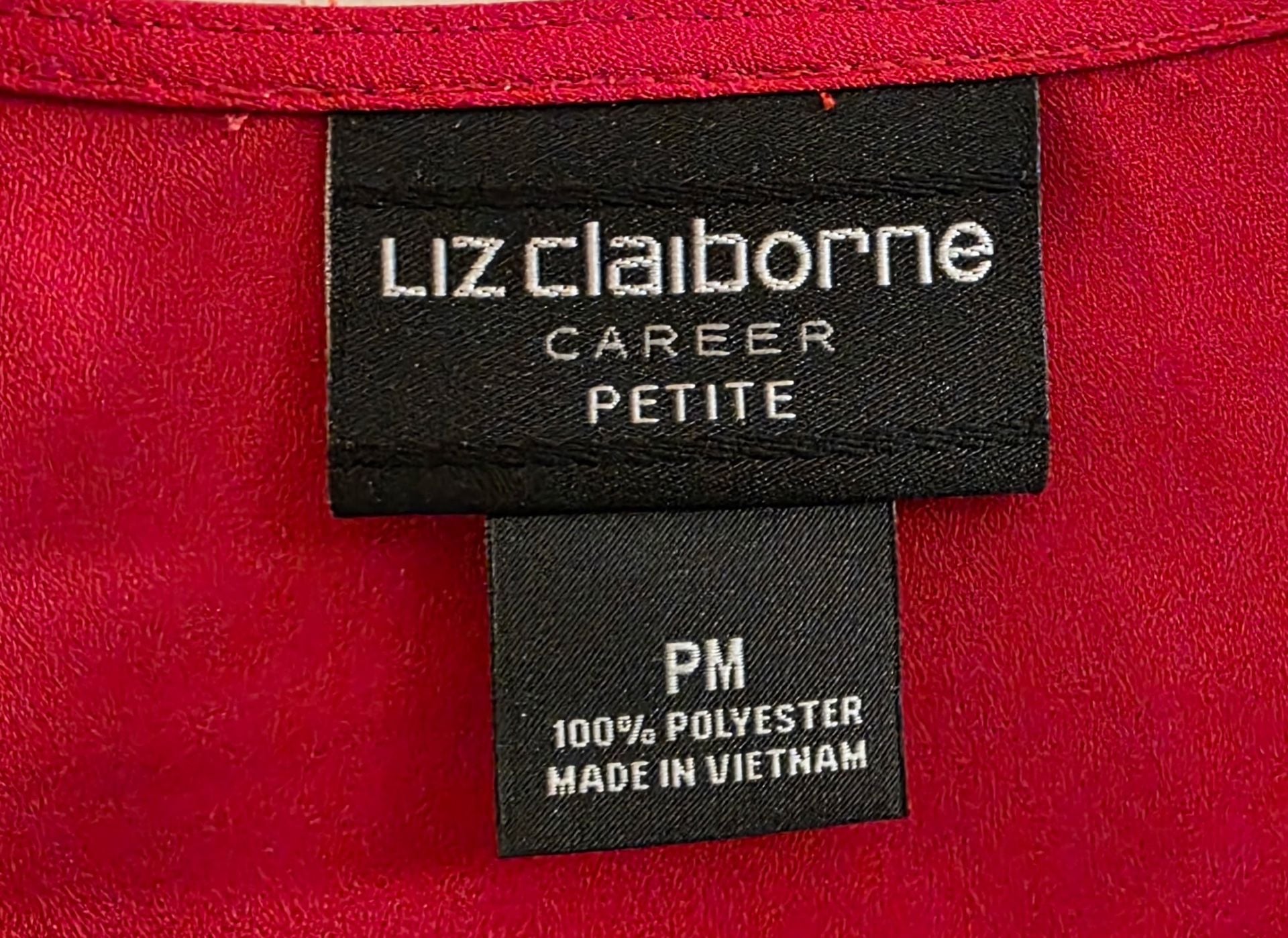 Liz Claiborne Blouse Size PM Red Rhinestone Trim Long Sleeve 3