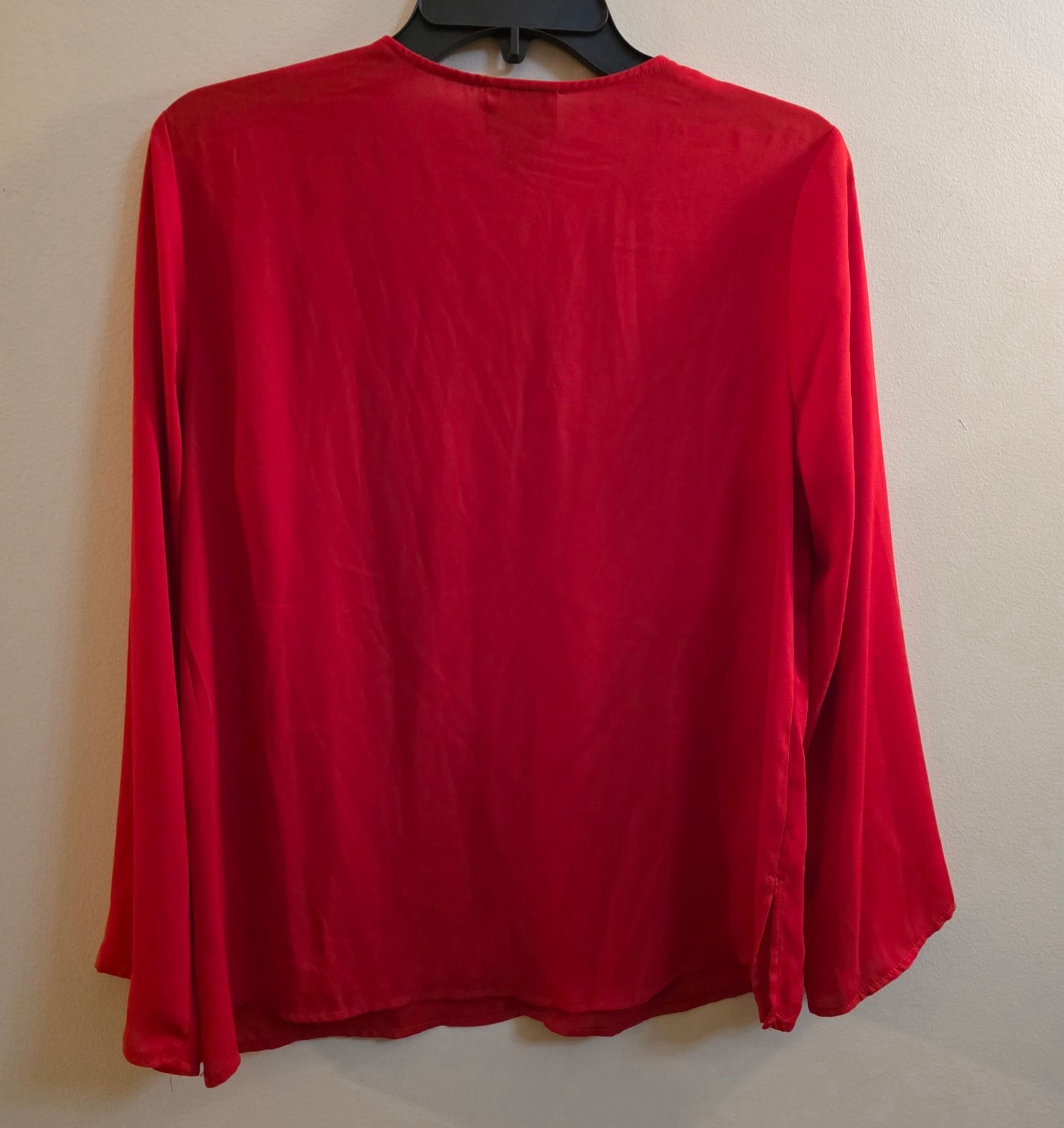 Liz Claiborne Blouse Size PM Red Rhinestone Trim Long Sleeve 4