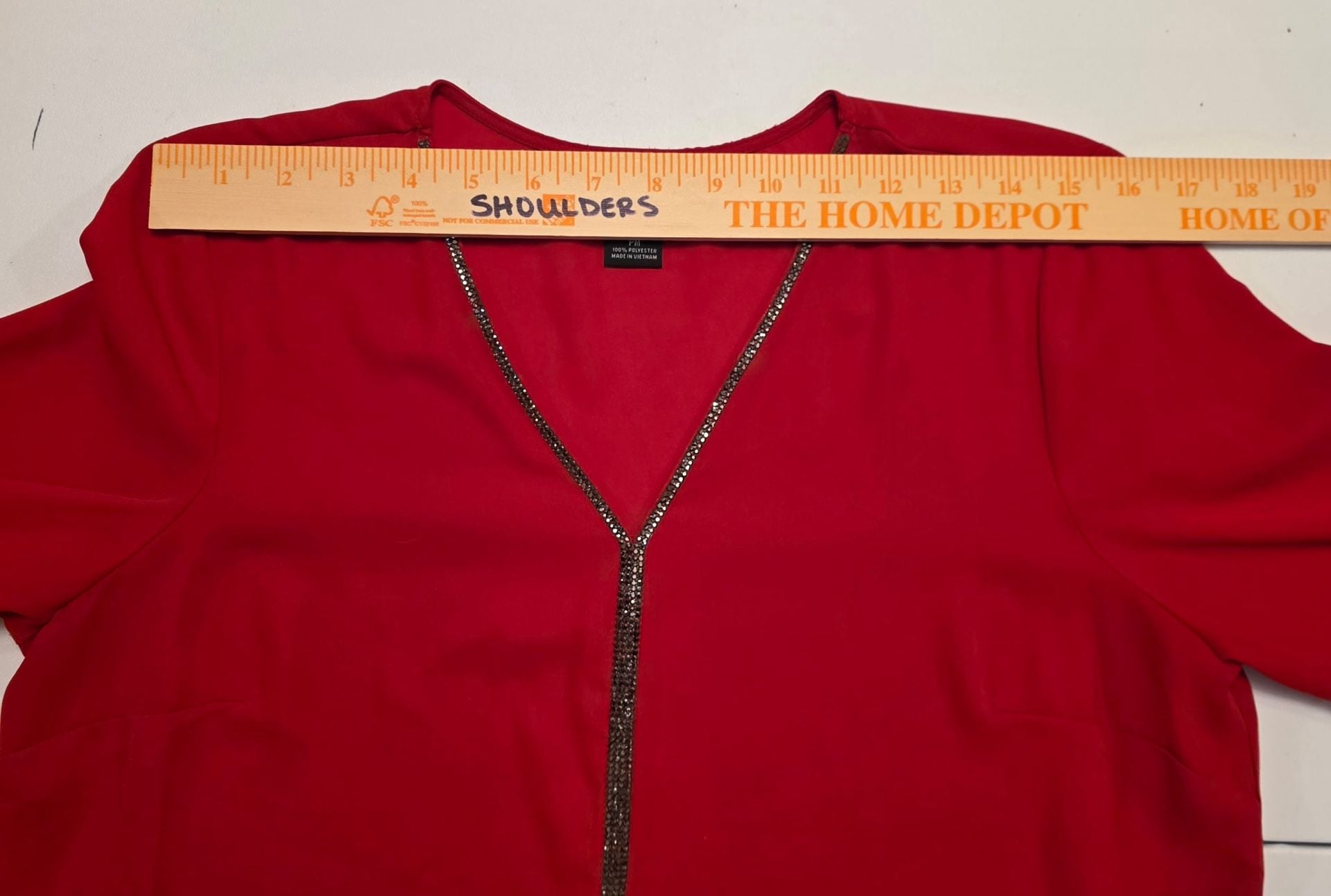 Liz Claiborne Blouse Size PM Red Rhinestone Trim Long Sleeve 7