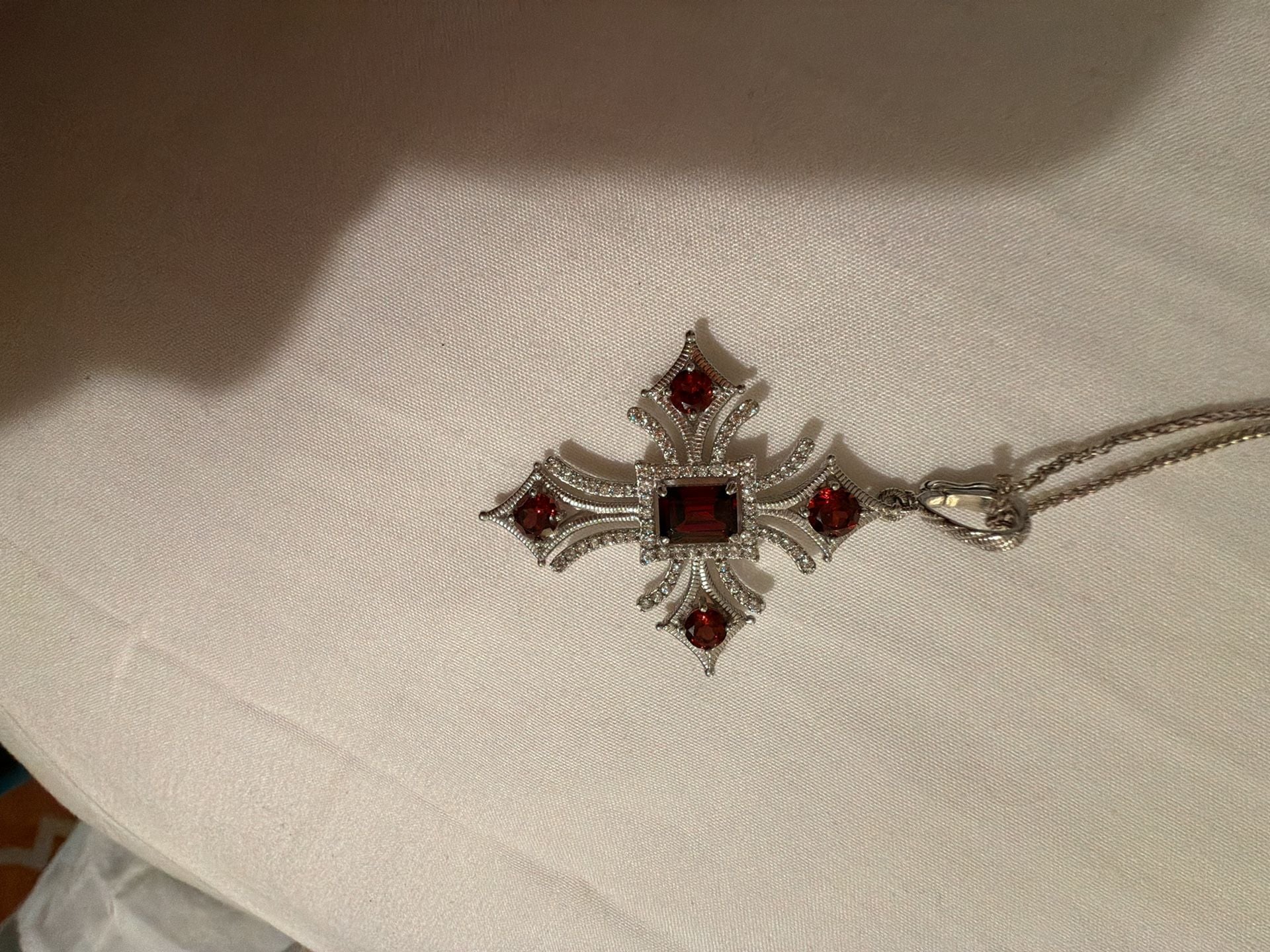 Judith Ripka Sterling Silver Garnet Cross Enhancer Necklace 3.50 Cttw 2