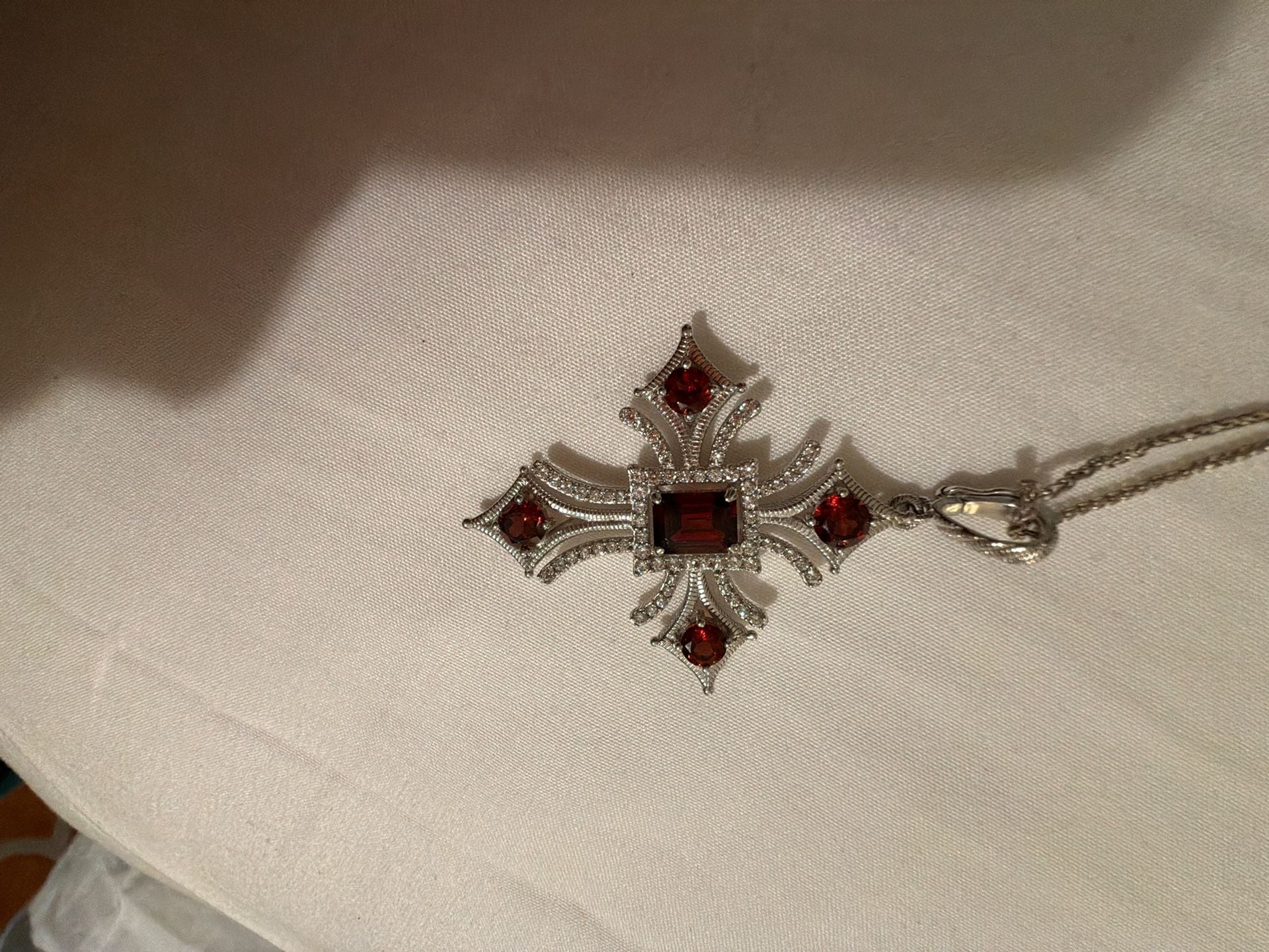 Judith Ripka Sterling Silver Garnet Cross Enhancer Necklace 3.50 Cttw 3