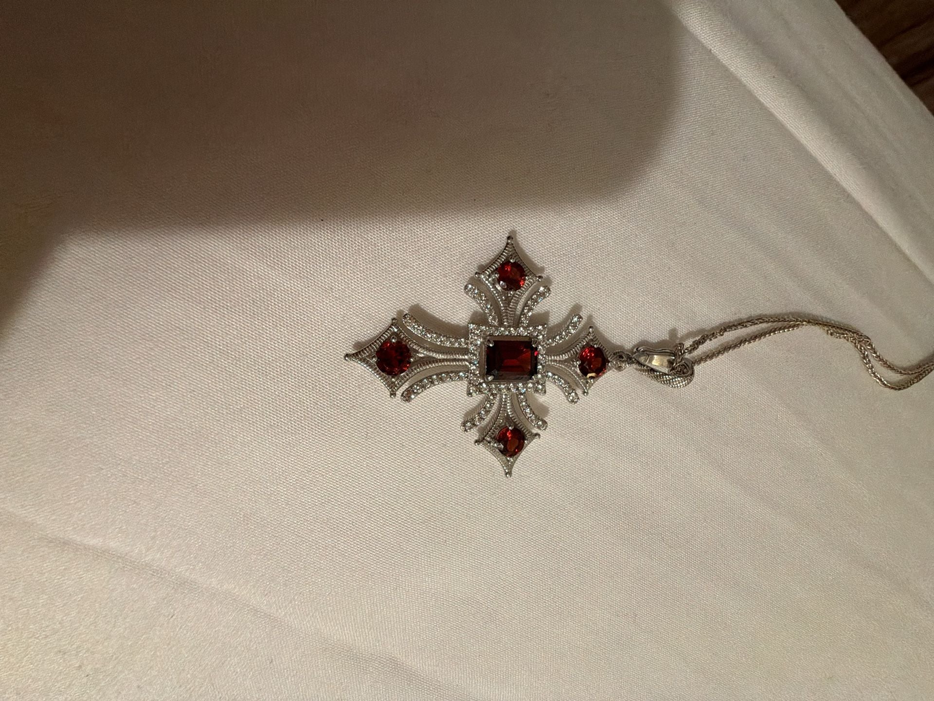 Judith Ripka Sterling Silver Garnet Cross Enhancer Necklace 3.50 Cttw 4