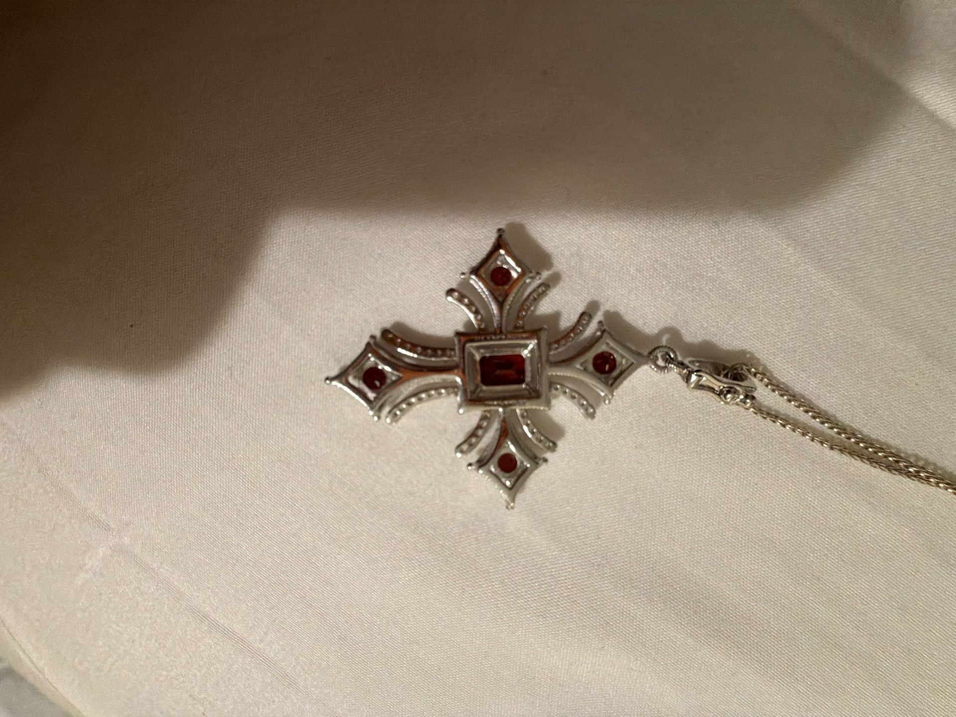 Judith Ripka Sterling Silver Garnet Cross Enhancer Necklace 3.50 Cttw 5