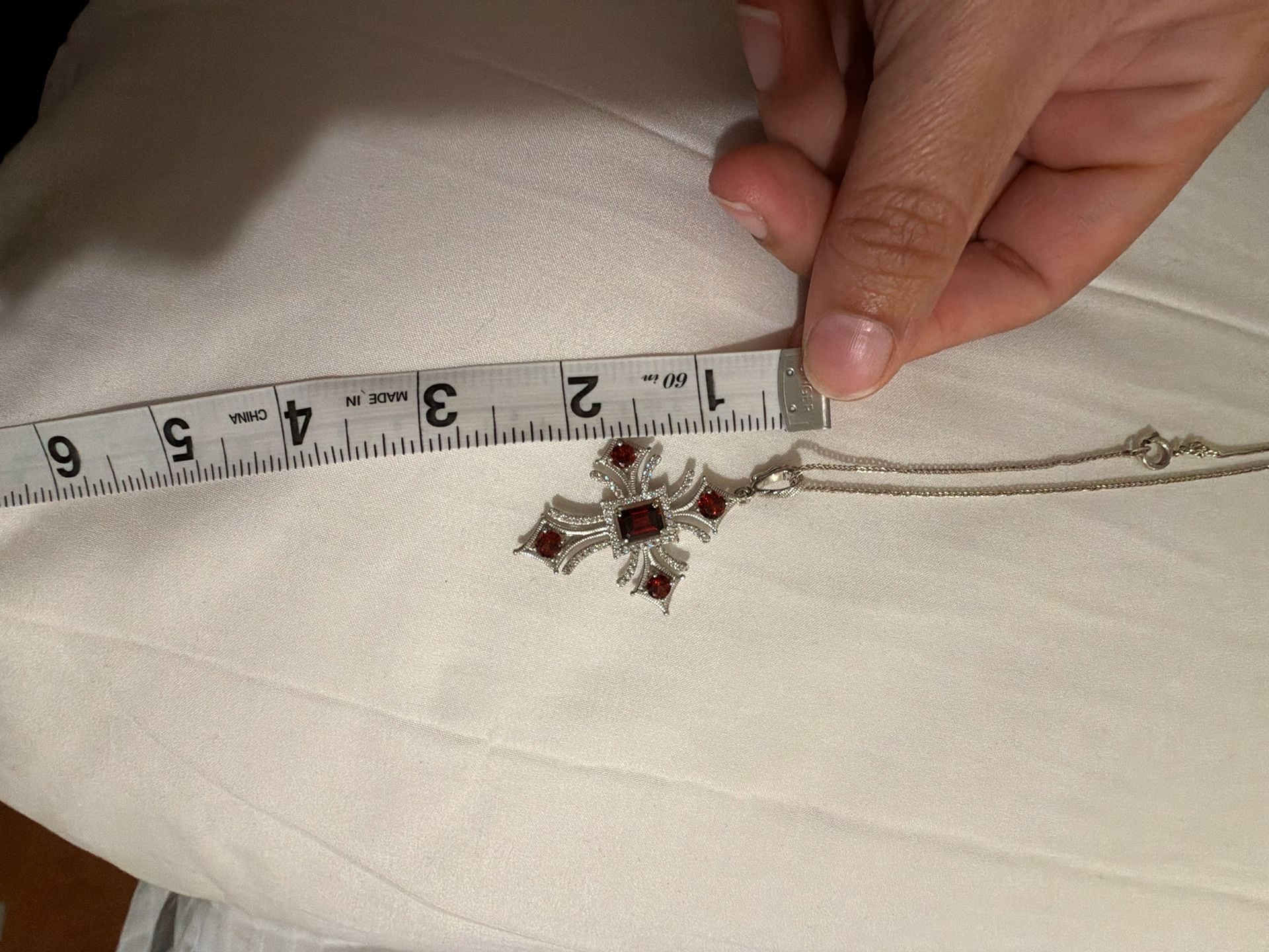 Judith Ripka Sterling Silver Garnet Cross Enhancer Necklace 3.50 Cttw 6