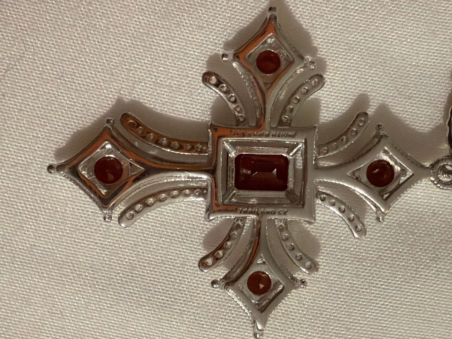 Judith Ripka Sterling Silver Garnet Cross Enhancer Necklace 3.50 Cttw 7