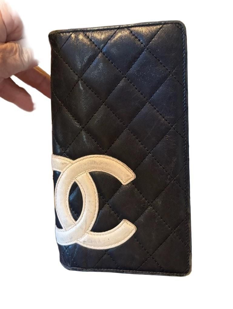 Chanel Cambon Line Quilted Black And White Leather Long Wallet 2
