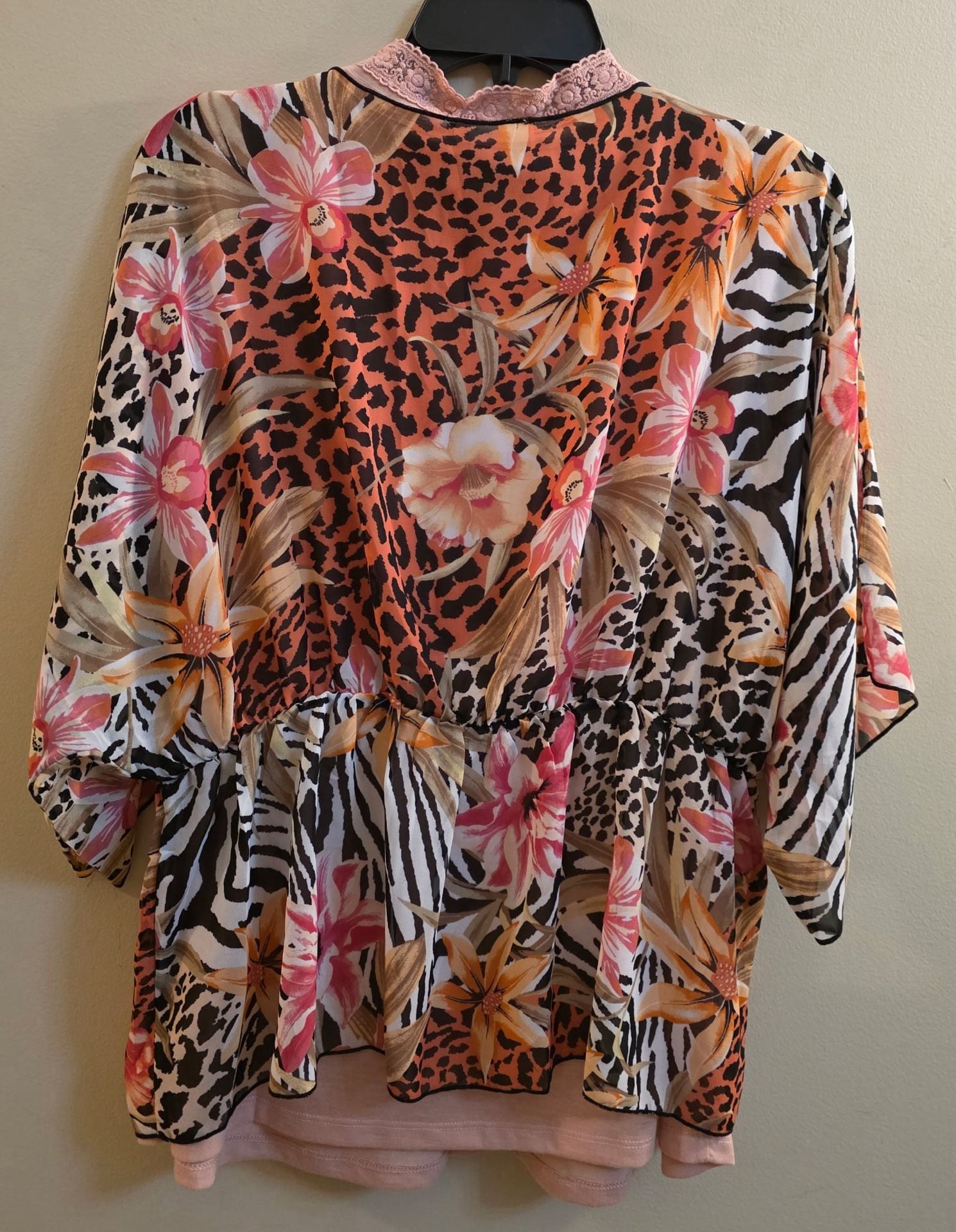 Liv Los Angeles Kimono Size L Mixed Print Animal Floral Cover Up Top 2