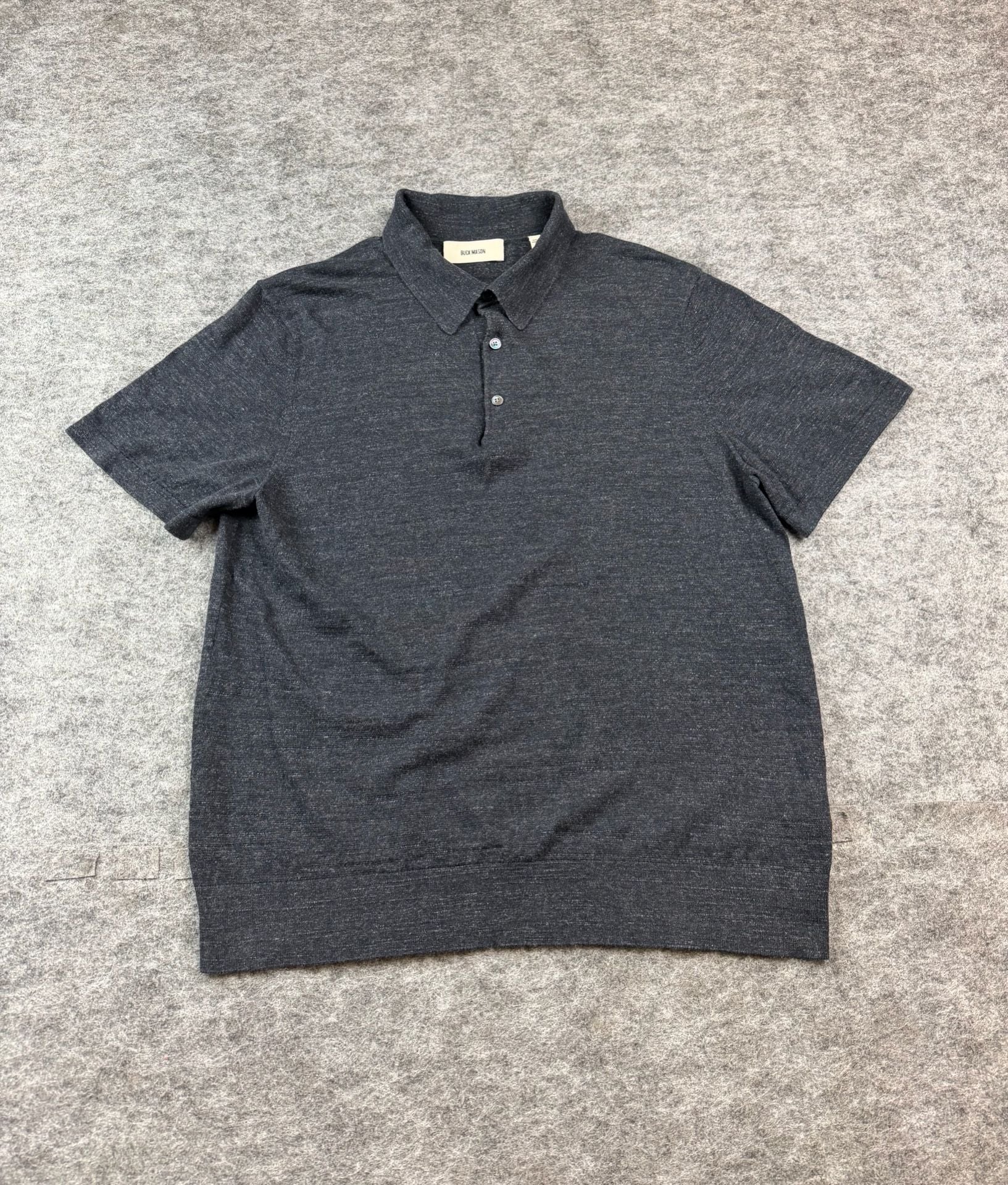 Buck Mason Polo Sweater Size Large Dark Gray Knit Short Sleeve 2