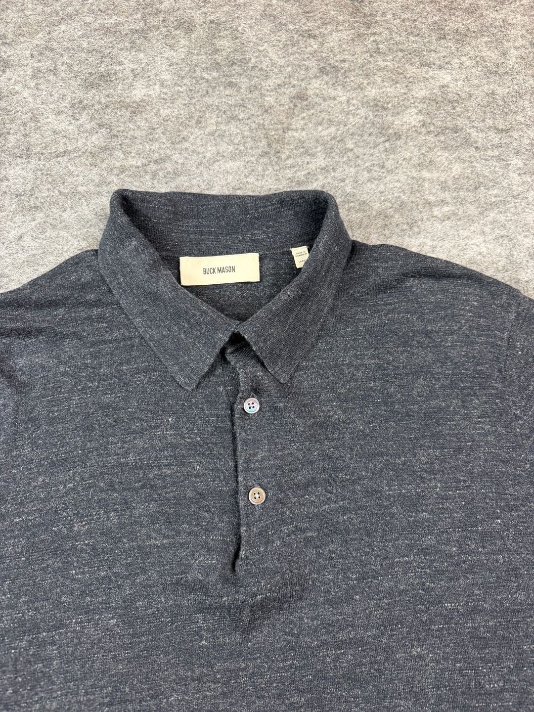 Buck Mason Polo Sweater Size Large Dark Gray Knit Short Sleeve 3