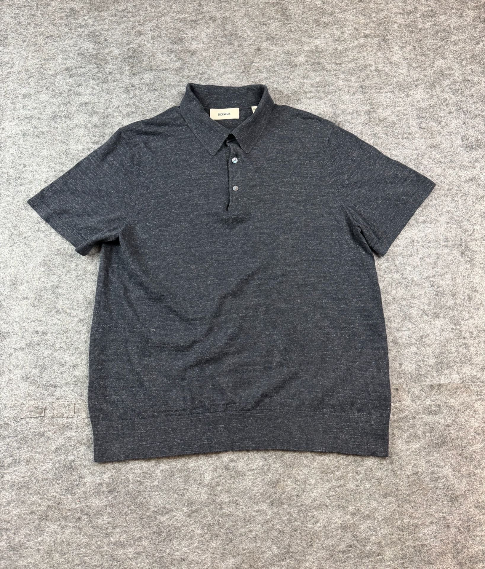 Buck Mason Polo Sweater Size Large Dark Gray Knit Short Sleeve 8