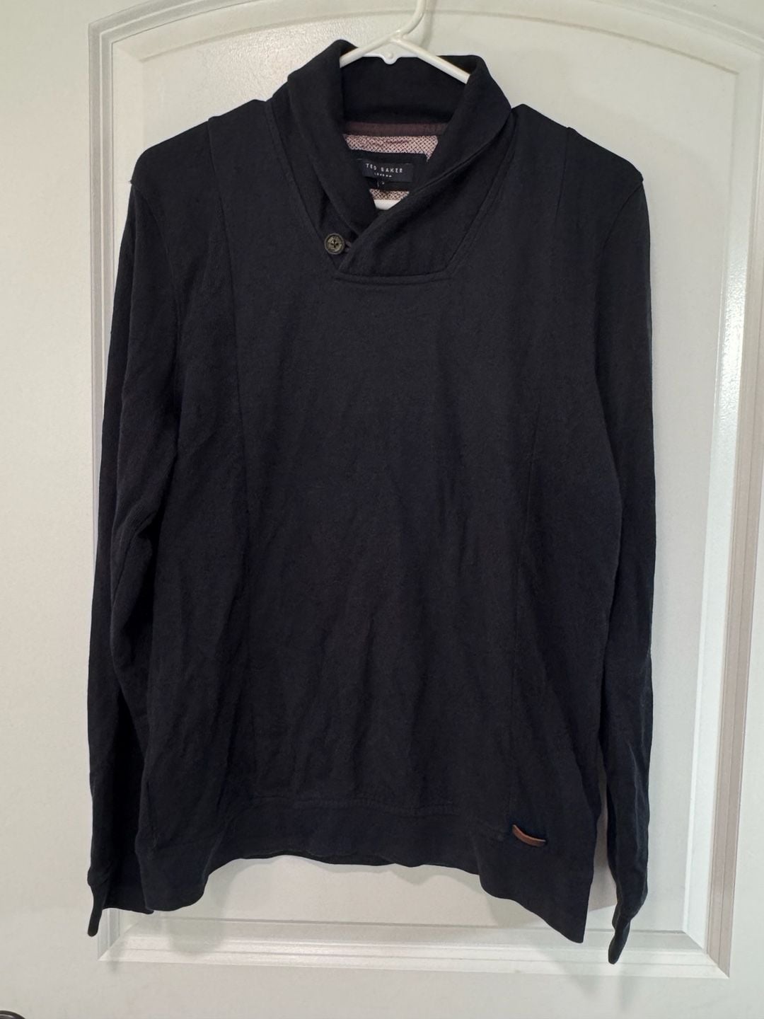 Ted Baker London Shawl Collar Pullover Sweater Black Quiet Luxury Size M 2