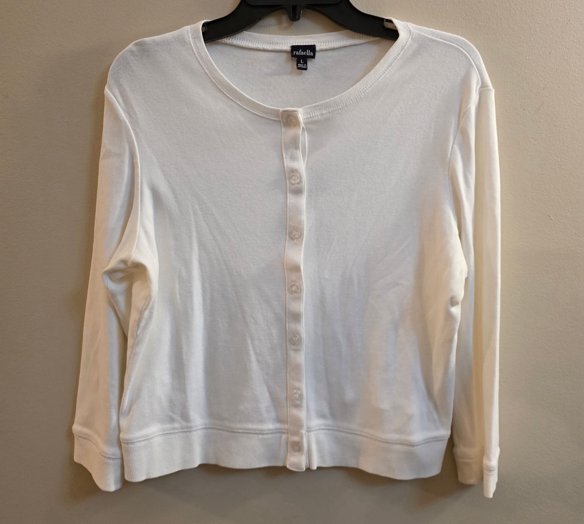 Rafaella Cardigan Sweater Size L White Long Sleeve Crew Neck Button Front 2