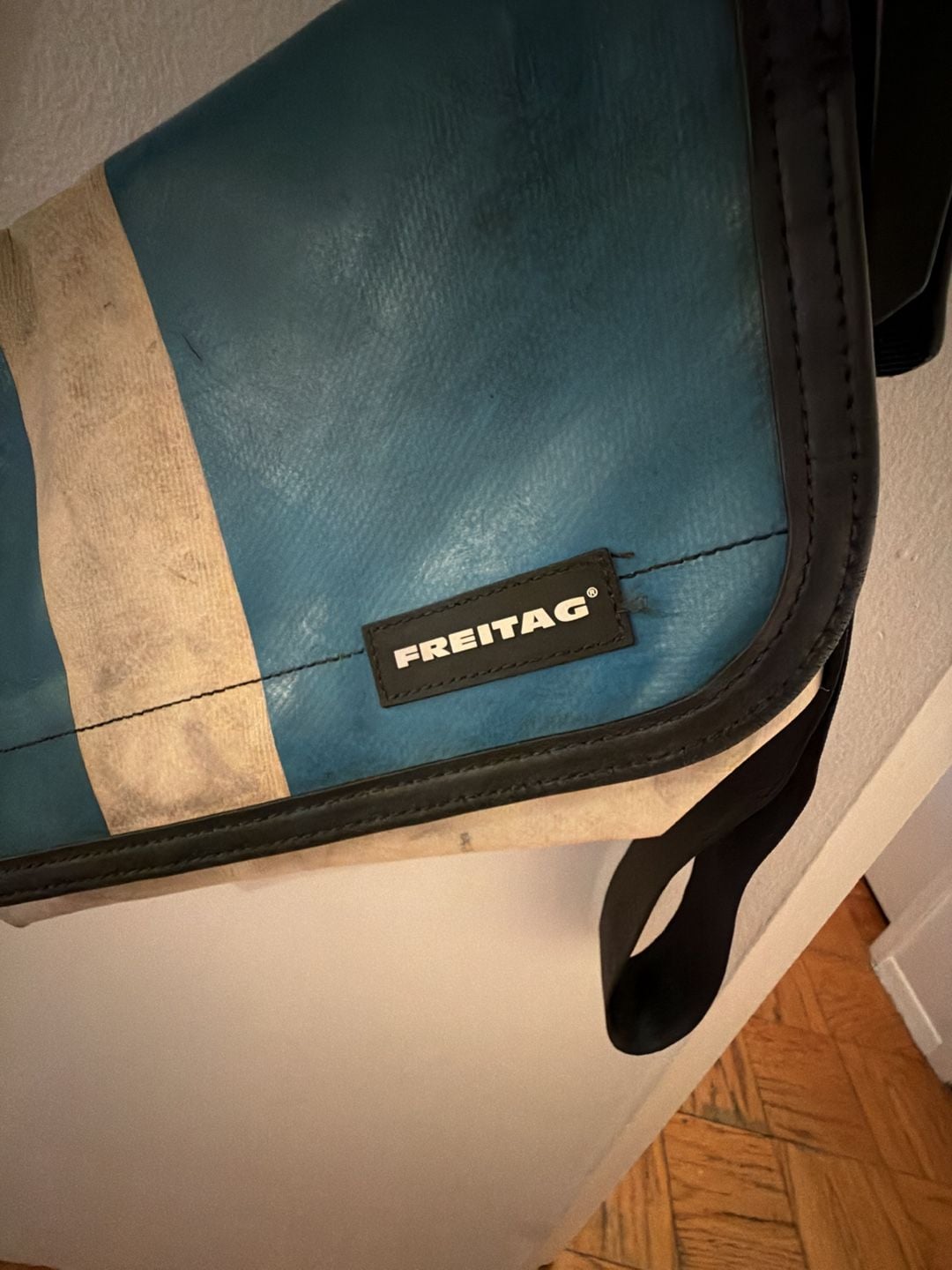 Freitag F11 Lassie Messenger Bag Blue Off-White Recycled Truck Tarp 8