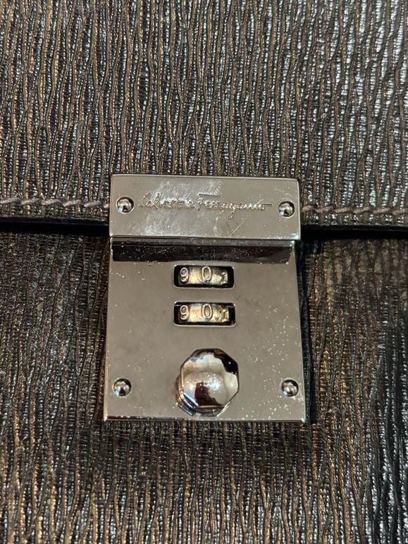 Salvatore Ferragamo Black Leather Lock Clutch Bag 3